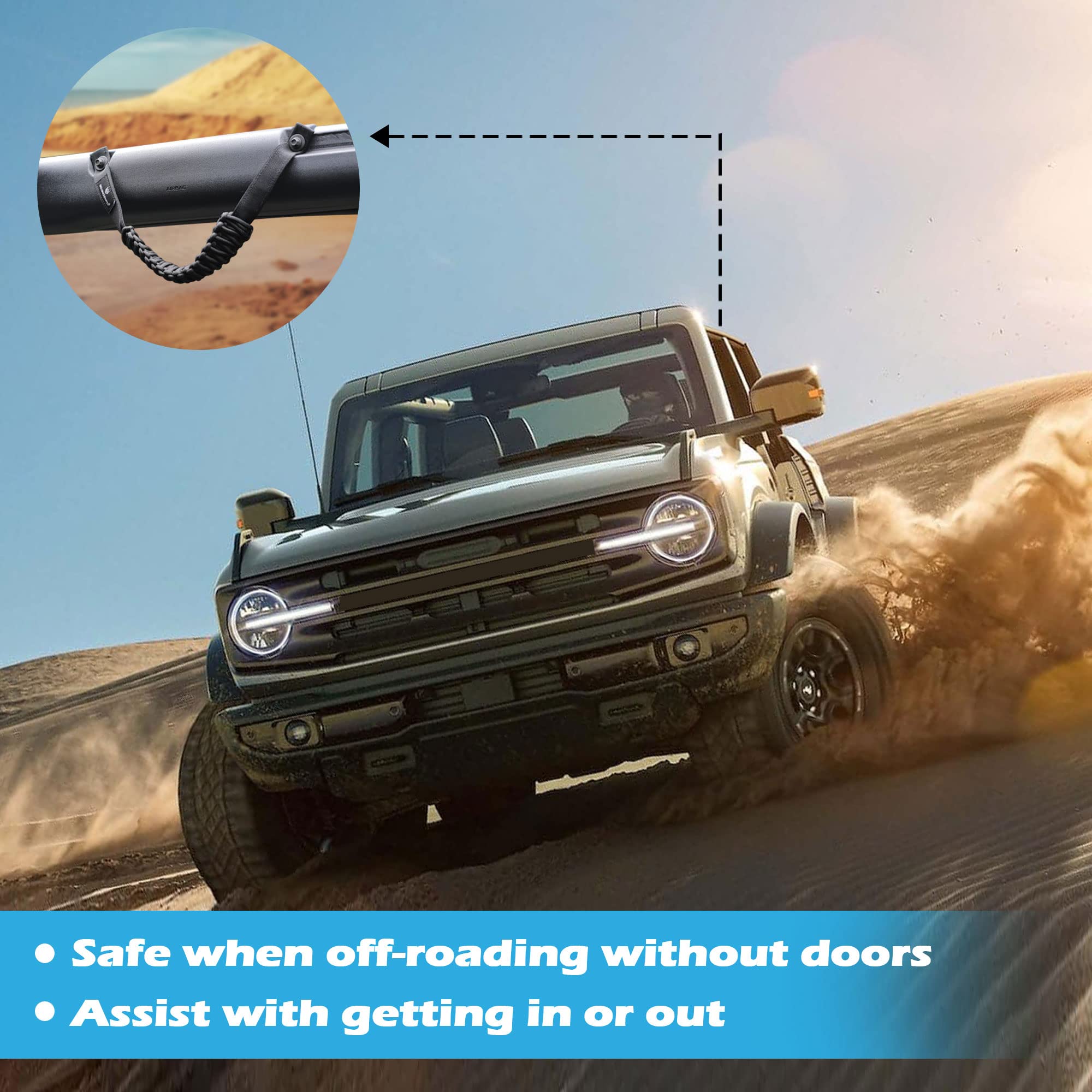 SEVEN SPARTA 4 Pack Roll Bar Grab Handles Compatible with Ford Bronco 2021 2022 2023 2024 2/4 Door, Paracord Grip Handle, Replac