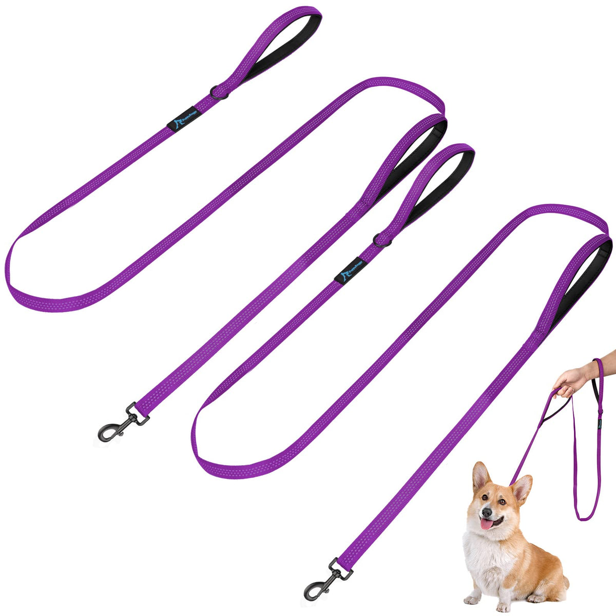 Puppydoggy 2 Pack Dog Leash For Small To Medium Dogs 6 Ft With 3 Reflective Stitching And 2 Traffic Padded Handles Dog Lead Rope