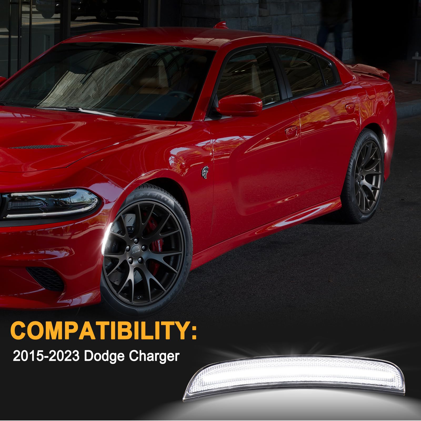 Gempro White Led Side Marker Lights Compatible With Dodge Charger Ld 2015-2023 Front Rear Bumper Marker Lamps 4Pcs, Clear Len