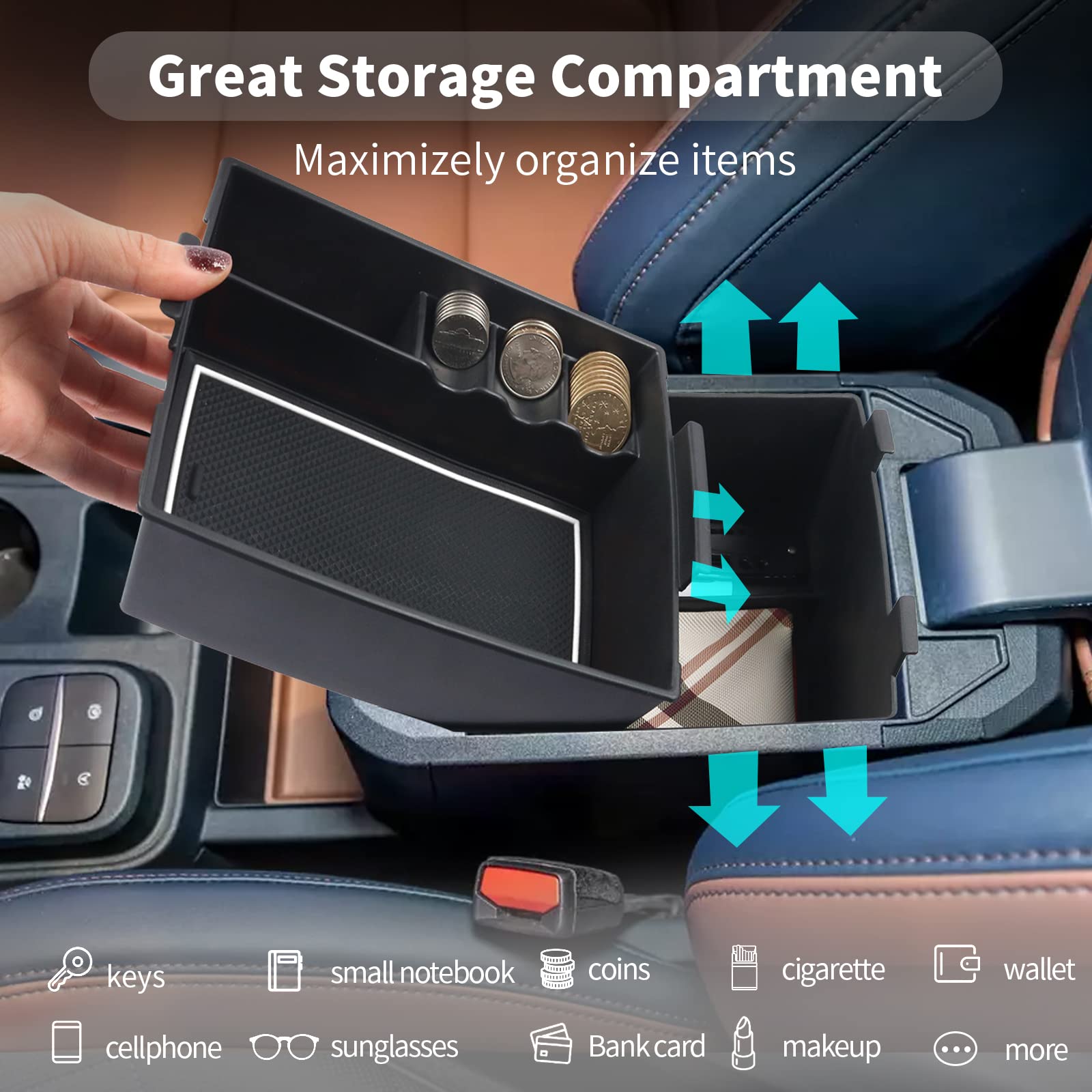 Cdefg For 2022 2023 Maverick Pickup Truck Center Console Organizer Tray 2022 Fo*Rd Maverick Armrest Trays Storage Box Coin Container 2022 2023 Maverick Truck Interior Accessories, 2-Pack (White Trim)