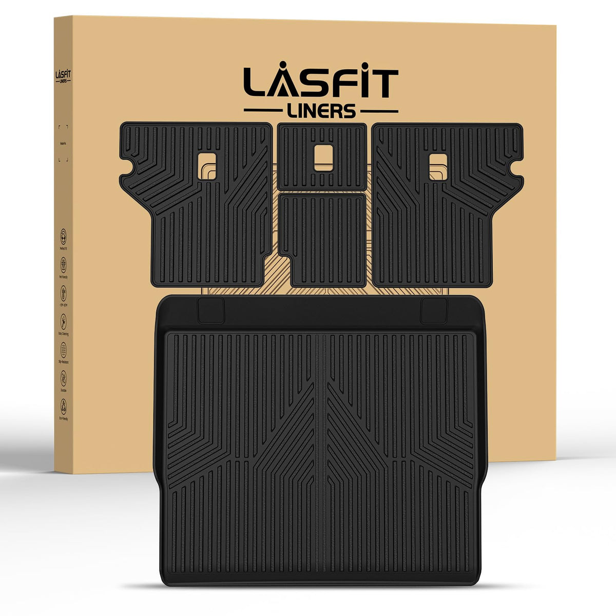 Lasfit Trunk&Seatback Mats For Toyota 4Runner 2013-2024 (5 Seats),All Weather Tpe Custom Fit Floor Liner For 4 Runner 5Th Gen 2