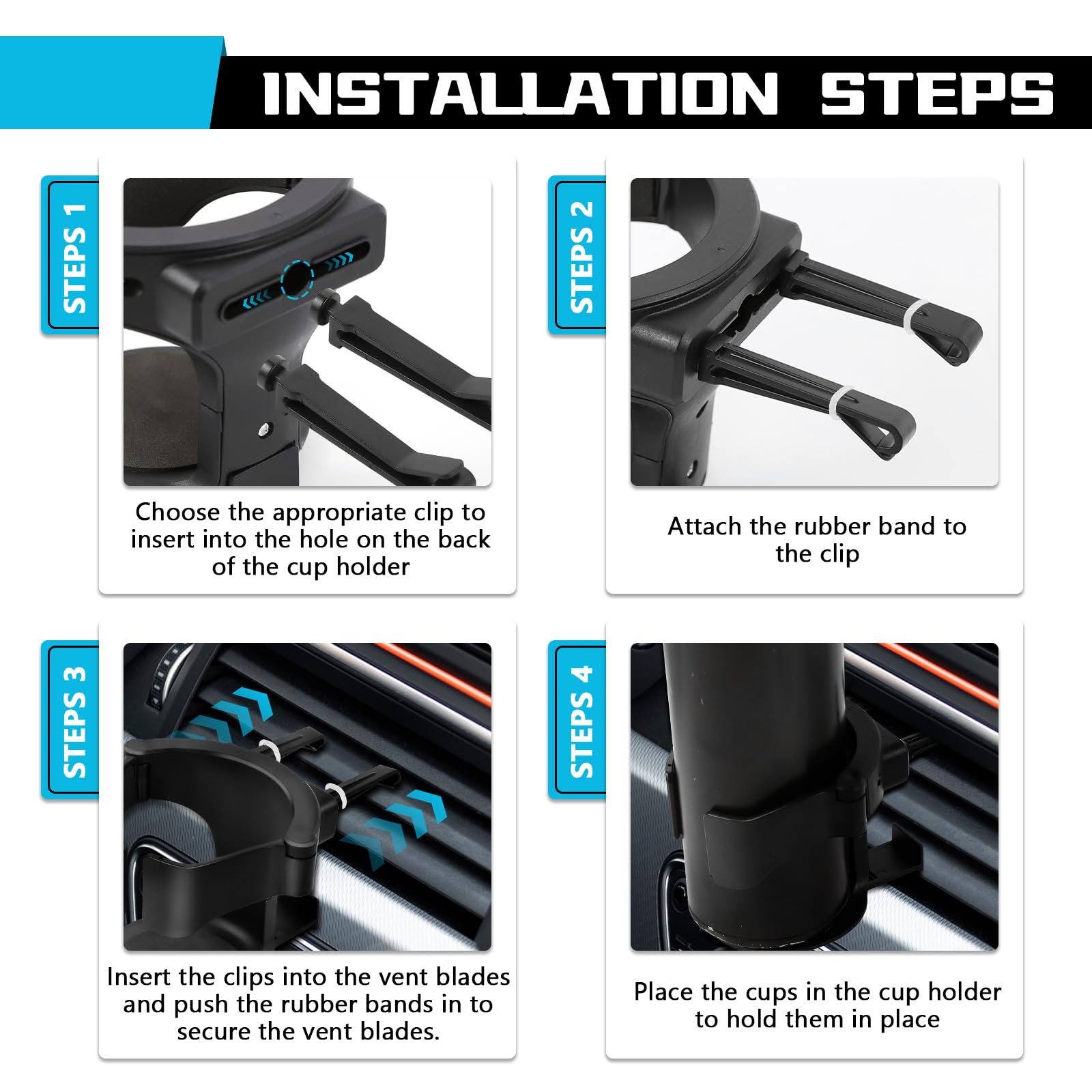 Wuyaoyao Car Cup Holder, Cup Holder for Car Air Vent, Automotive Air Vent Cup Holder Expander with 3 Kinds Mounting Clips, Drink