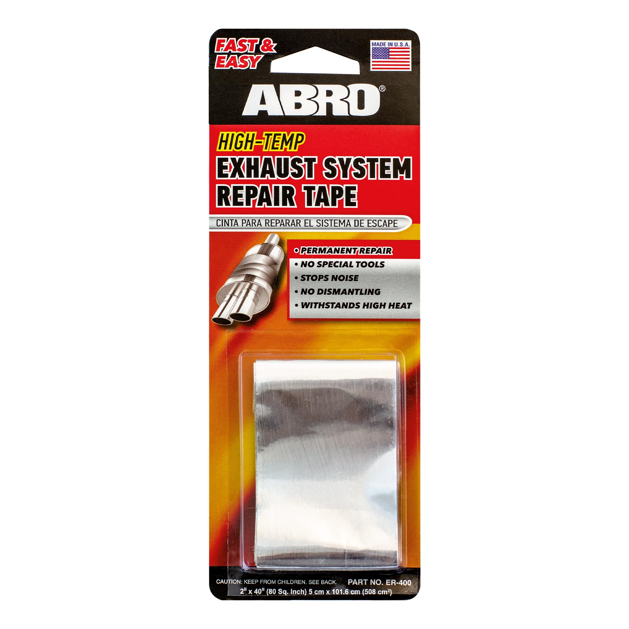 ABRO Exhaust Tape: Muffler Repair Kit, High Temp Aluminum Bonding Agent Exhaust Leak Tape, Fast, Economical, Permanent Solution 