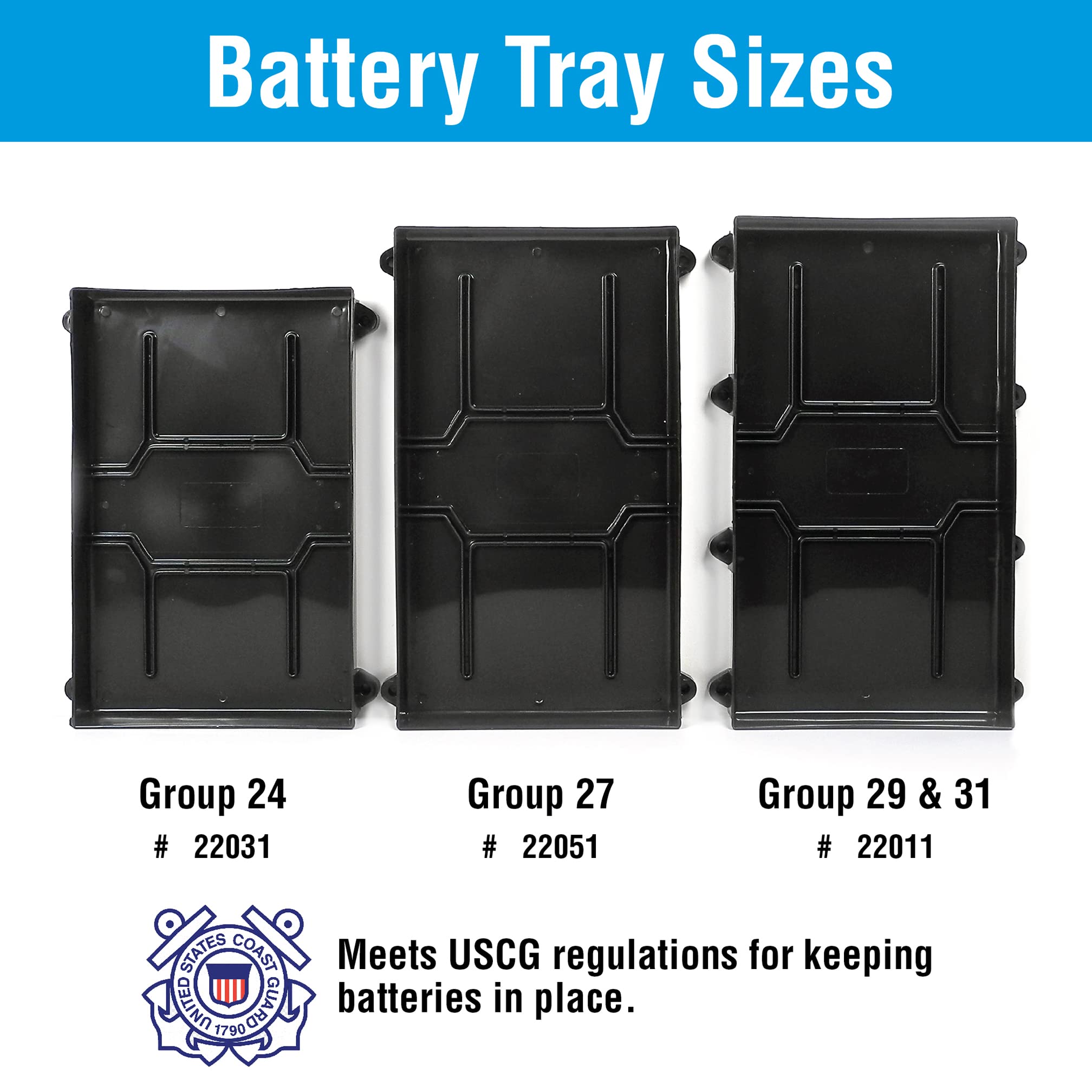 Seachoice Battery Tray With Hold Down Strap, Group 29/31,Black