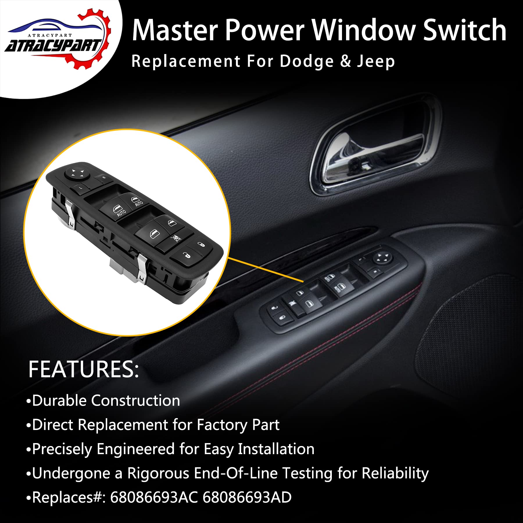 Master Power Window Switch | 3 PINS + 8 PINS Check Required | Replacement for 2011 - 2014 Dodge Durango, Jeep Grand Cherokee | R