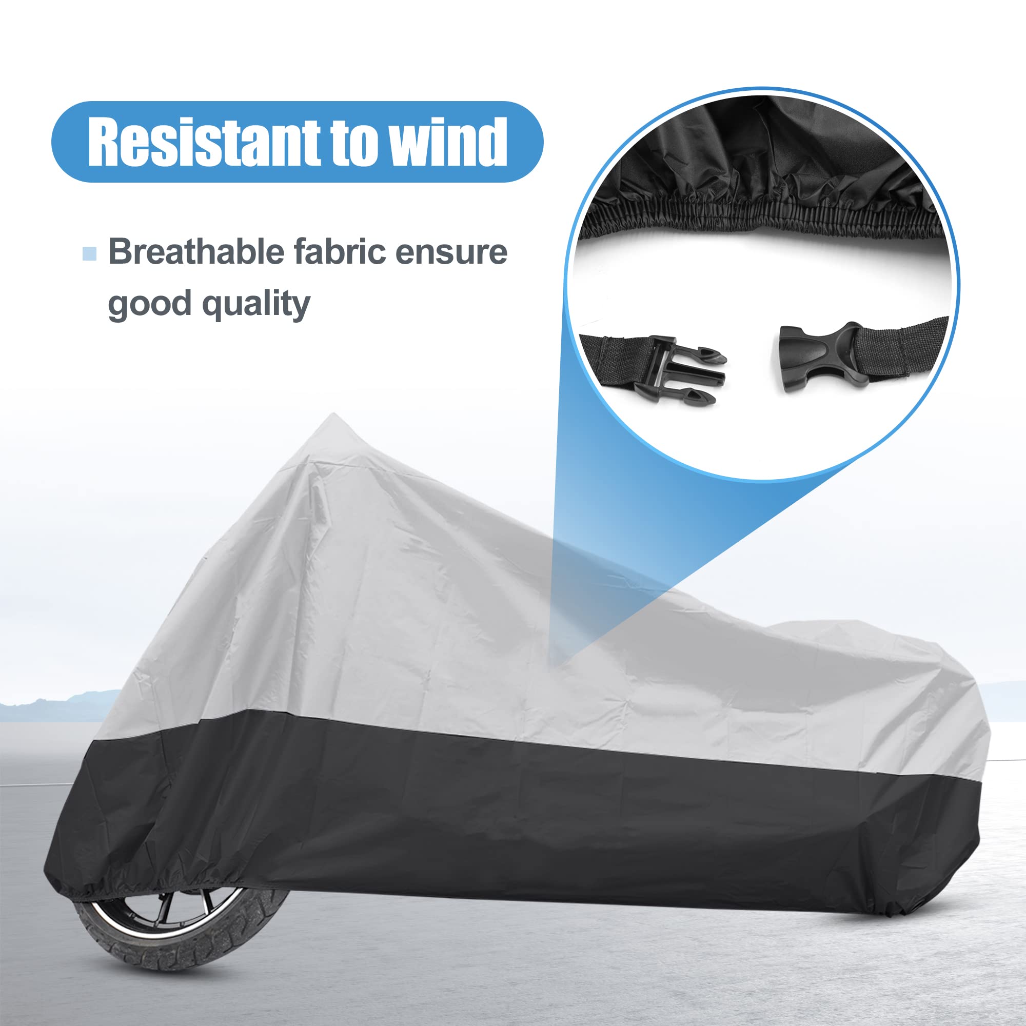 Uxcell Motorcycle Cover Bike All Season Waterproof Dustproof Protective Outdoor Motorbike Rain Cover 190T Xl Silver Tone Black F