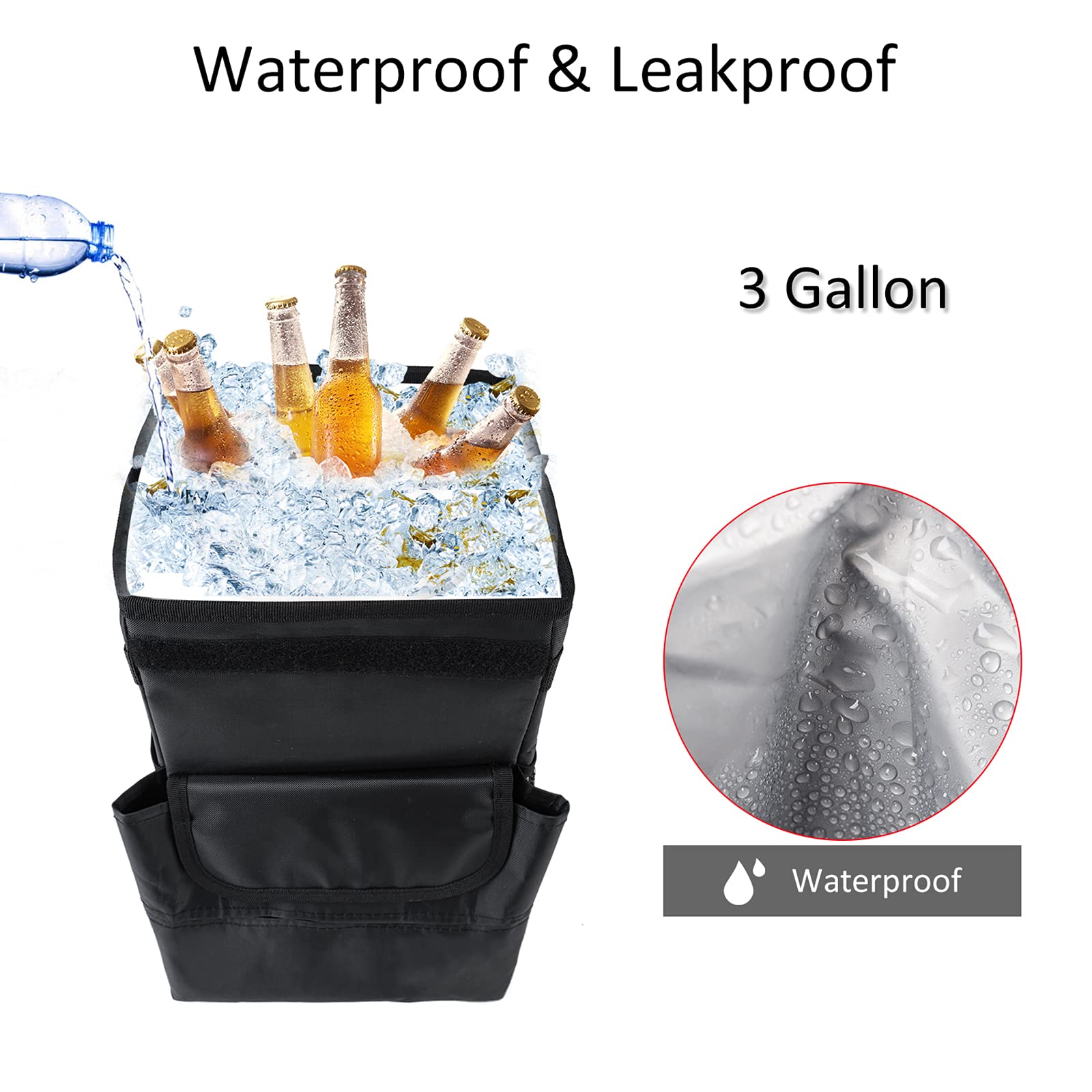 Gpusfak Car Trash Can Foldable Garbage Bin Leakproof 3 Gallons Black