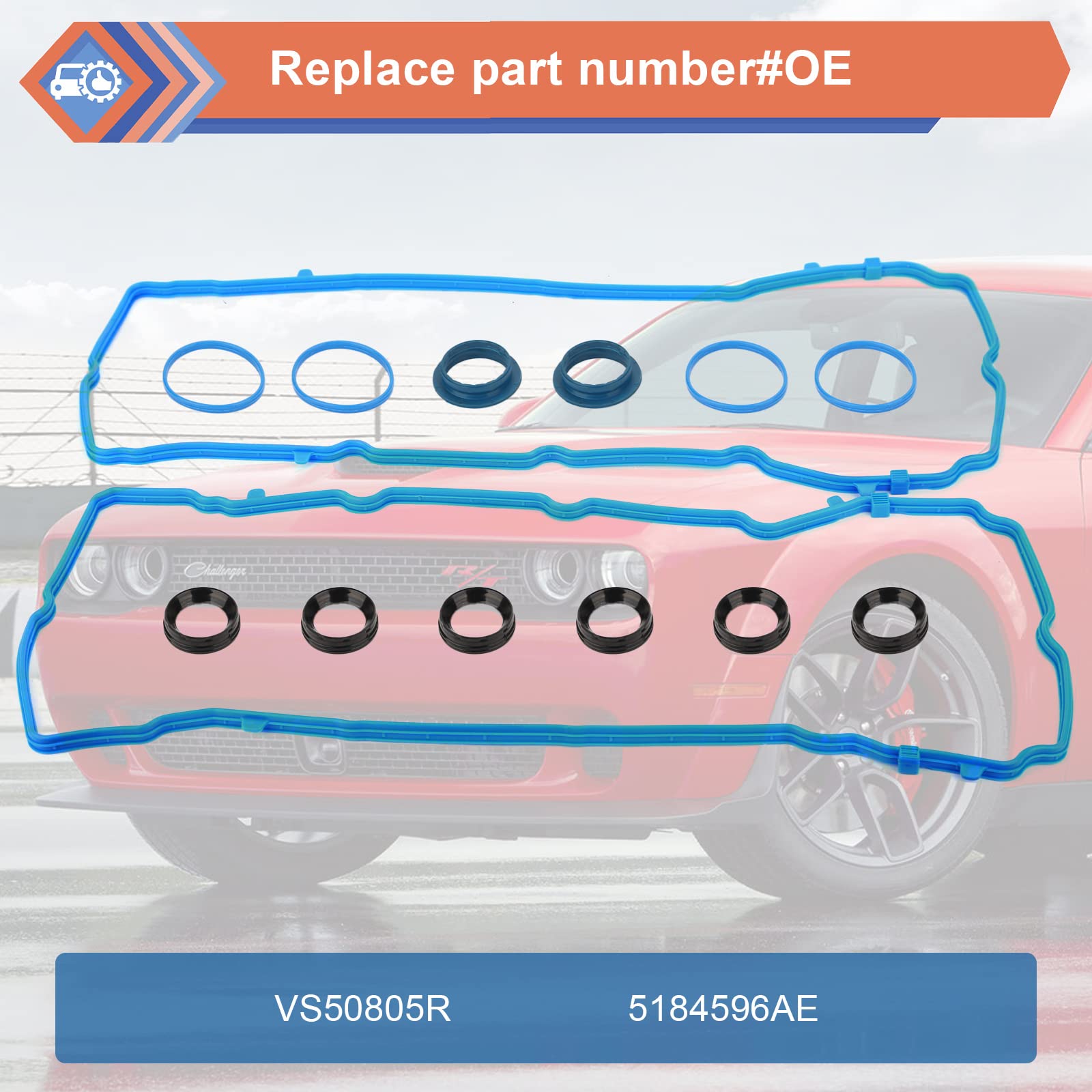 Zonfant Valve Cover Gasket Set Compatible With Dodge Ram Chrysler Vehicle 2011-2020 Charger Grand Caravan Durango Challenger Avenger, Promaster 1500 2500 3500, 200 300, Replace#Vs50805R, 5184596Ae