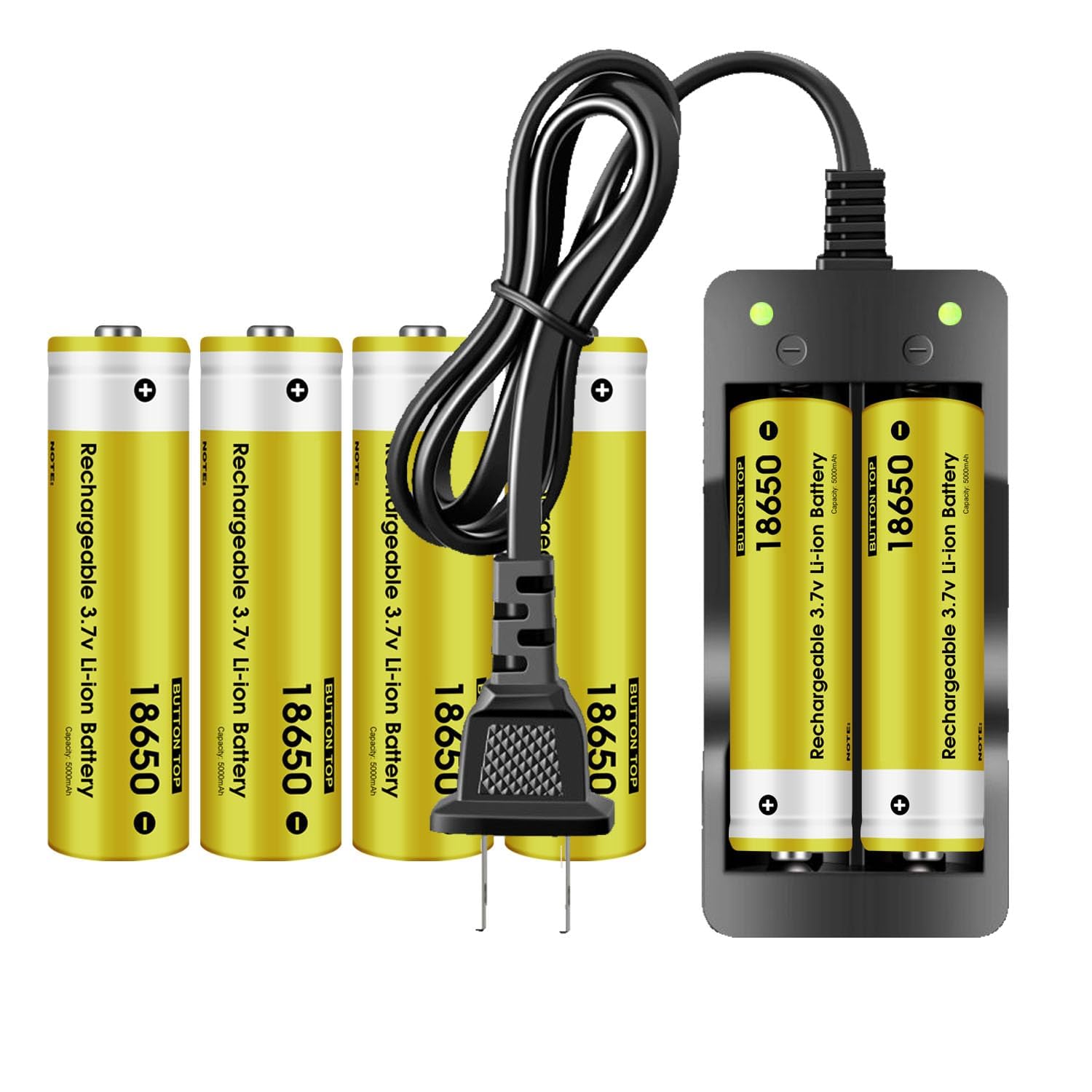 6 Pack 18650 Rechargeable Battery 5000mAh With 18650 Battery Charger,Smart Charger 2 Slot for 3.7V Rechargeable Batteries