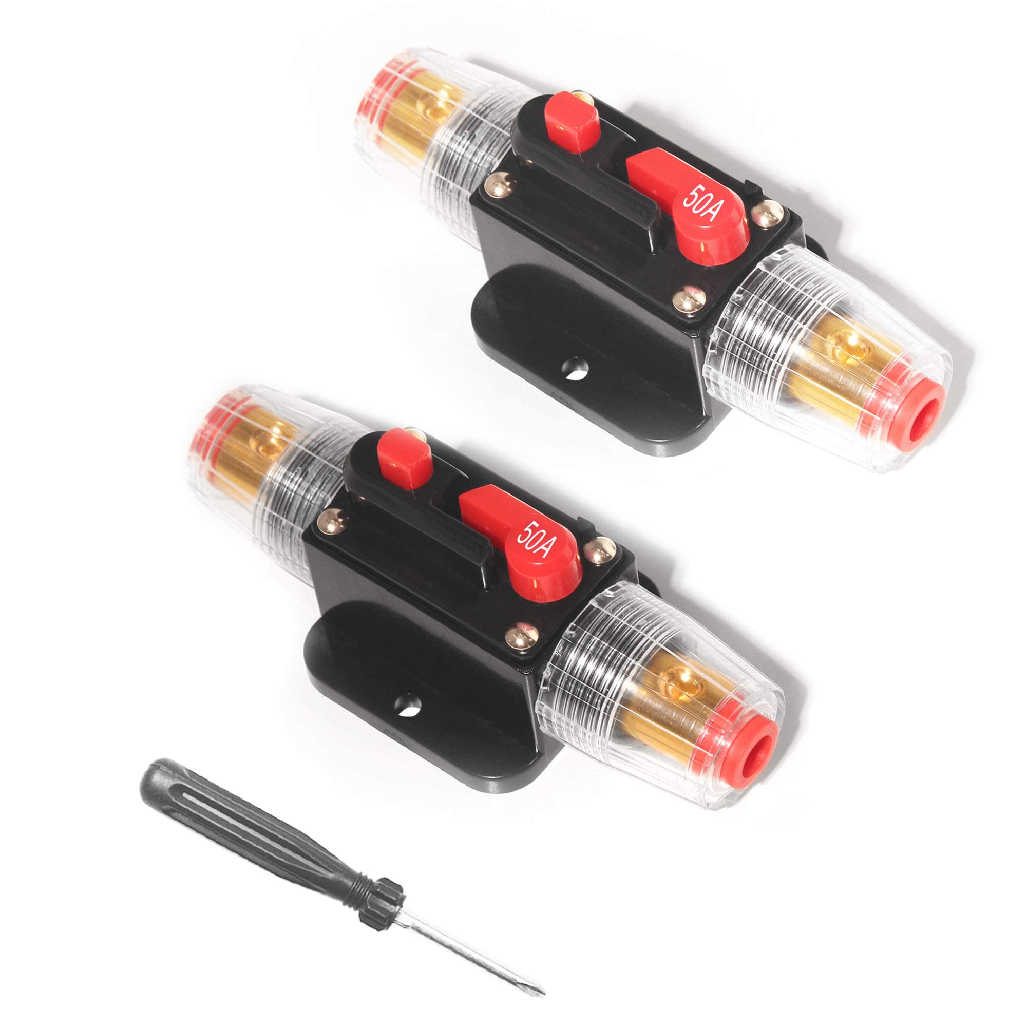Monrand 2 Pcs 50Amp Car Audio Inline Circuit Breaker,12V 20A 30A 40A 50A 60A Car Audio Inline Circuit Breaker Fuse For System Pr