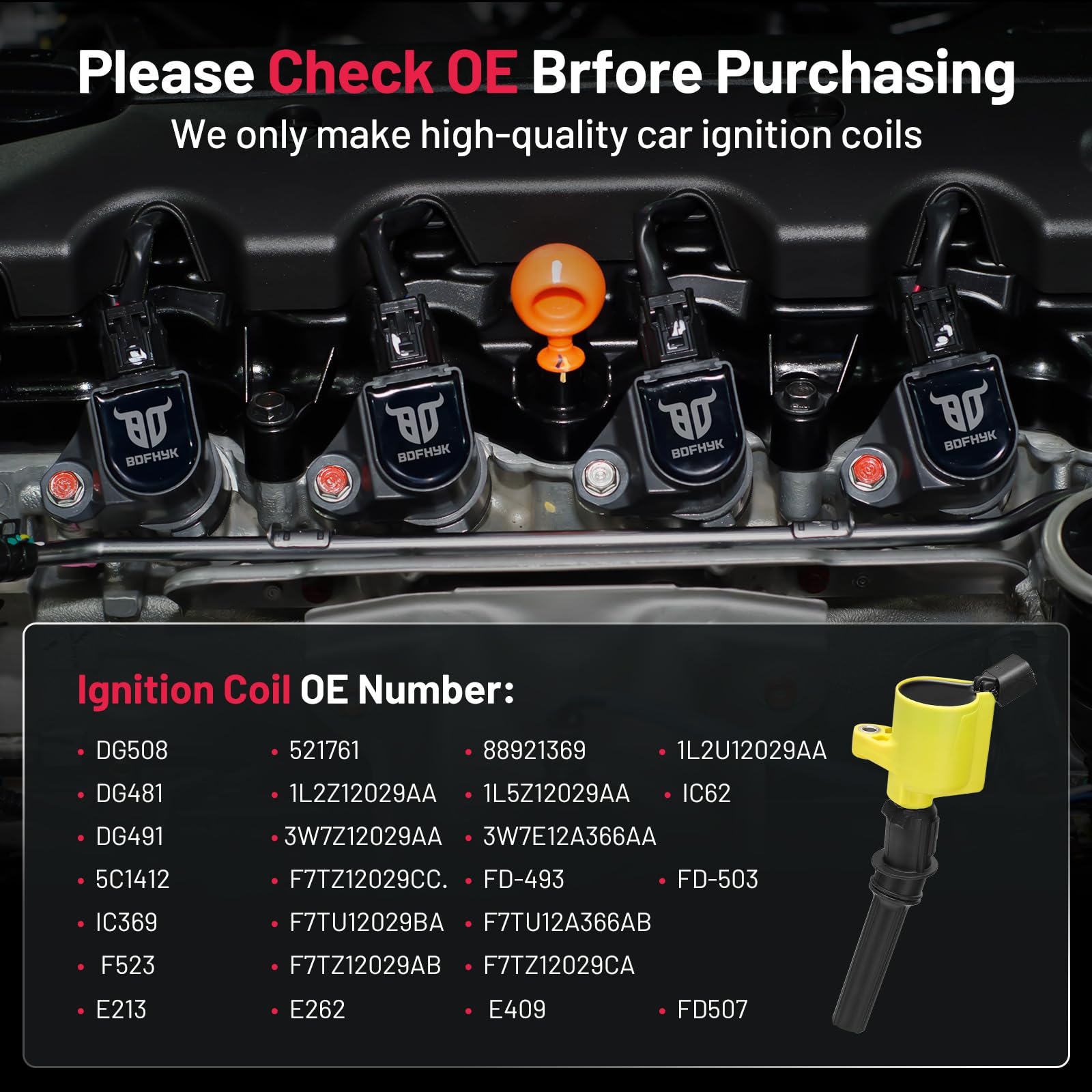 BDFHYK Ignition Coil Pack Set of 8 Compatible with Lincoln Mercury Explorer Crown Victoria F-150 F-250 Mustang 4.6L 5.4L V8 Engi