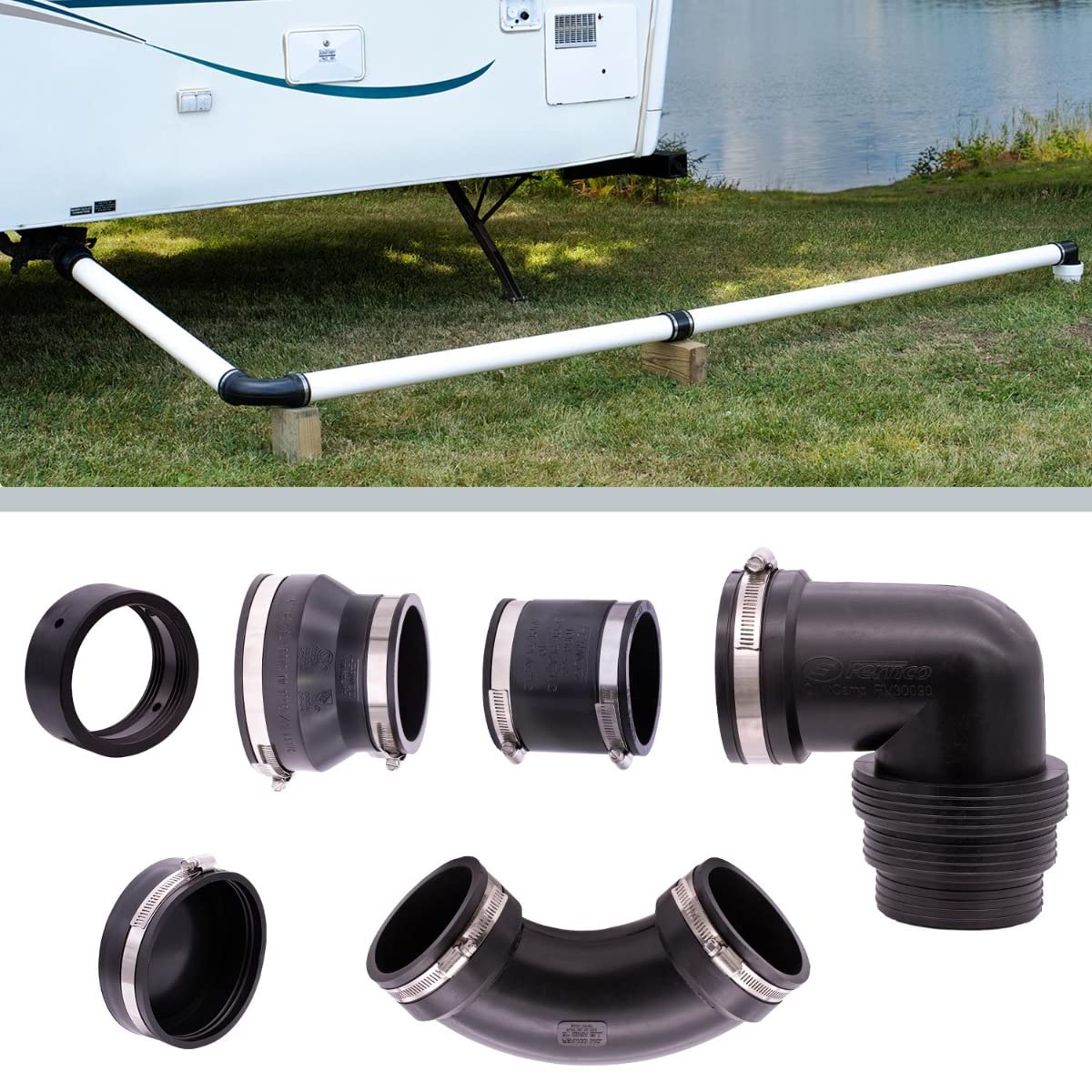 Fernco Qwikcamp Rv And Camper Sewer Waste Plumbing Connection System Kit With Slip Fit Coupling Adapter For 3-In. Pvc Pipe