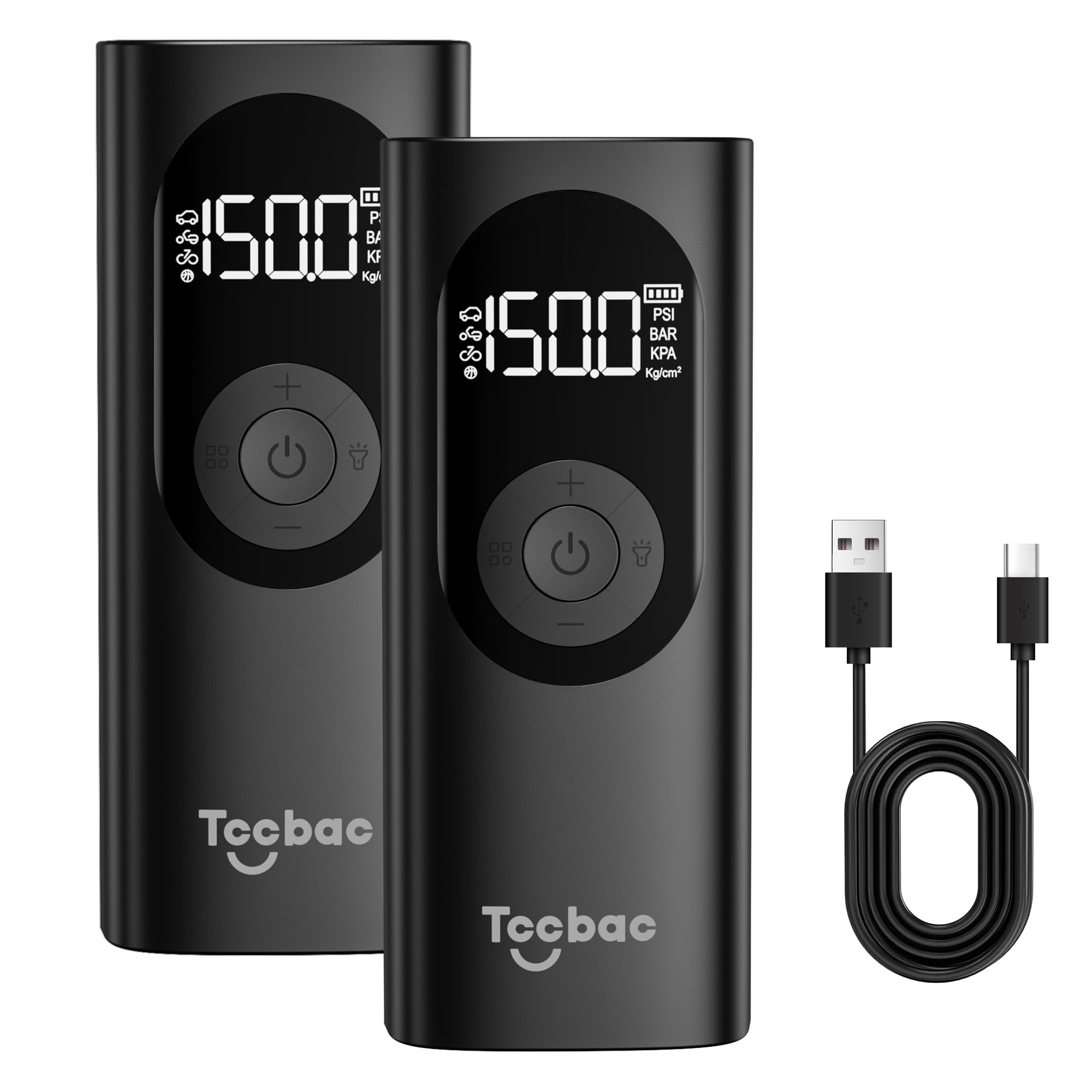 Tccbac Tire Inflator Portable Air Compressor For Car, 2X Fast Bike Pumps With 150 Psi High Pressure And Led Light,Tire Pump Auto