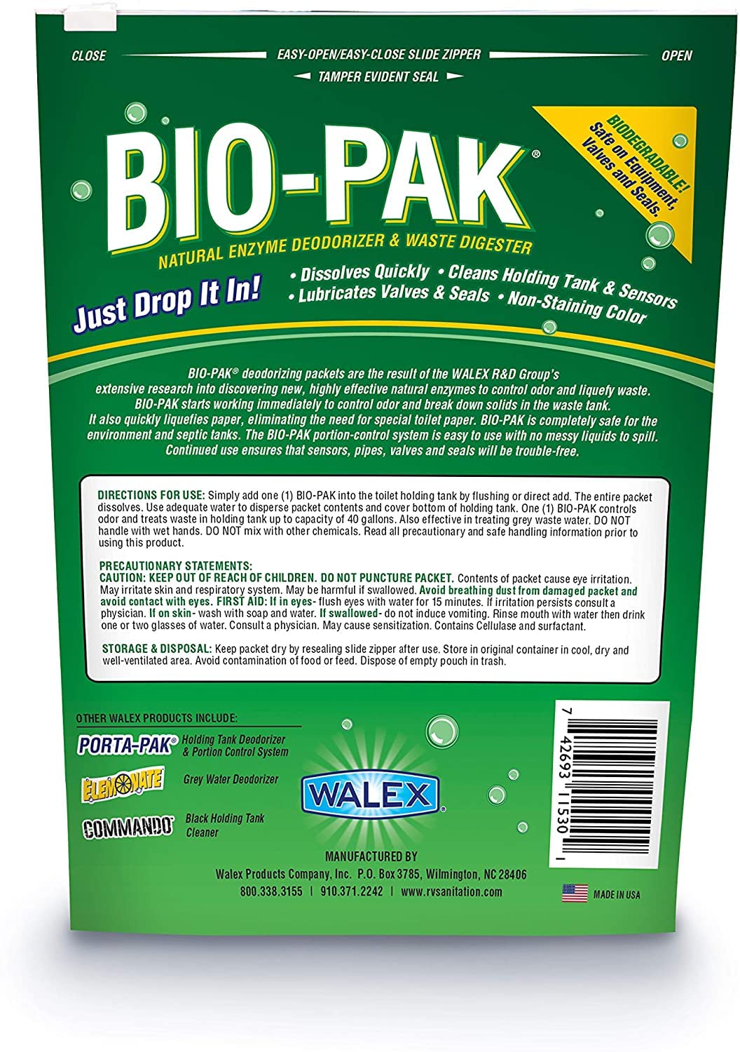 Walex BIO-11530 Bio-Pak Natural Holding Tank Deodorizer and Waste Digester, (Pack of 10)