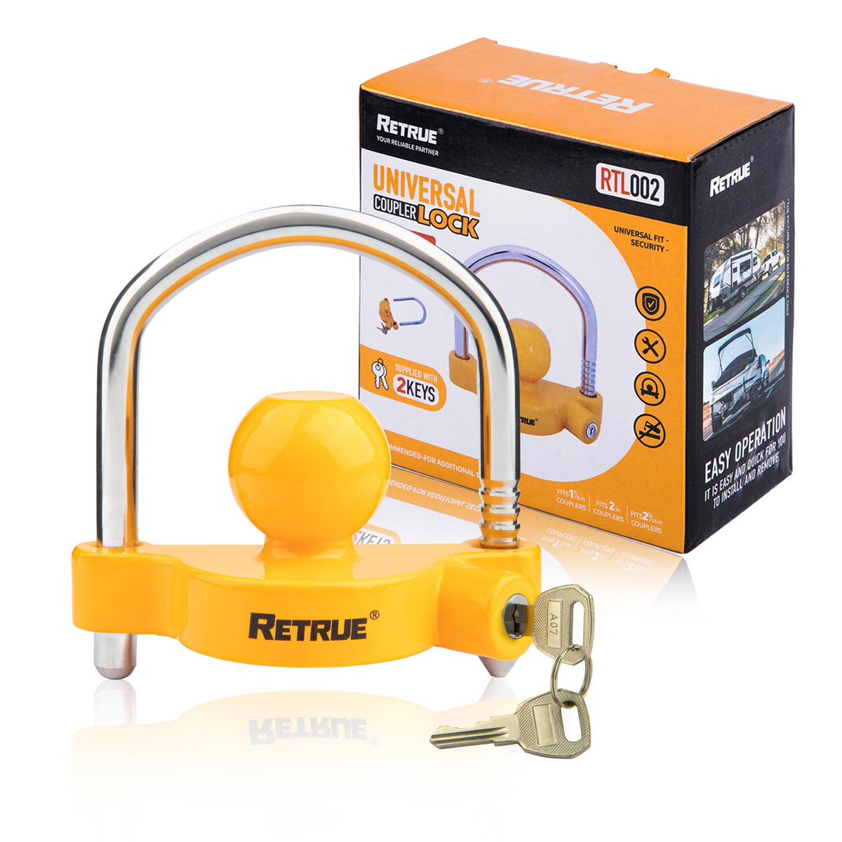 Retrue Universal Coupler Lock Trailer Locks Ball Hitch Trailer Hitch Lock Adjustable Security Heavy-Duty Steel Fits 1-7/8 Inch, 