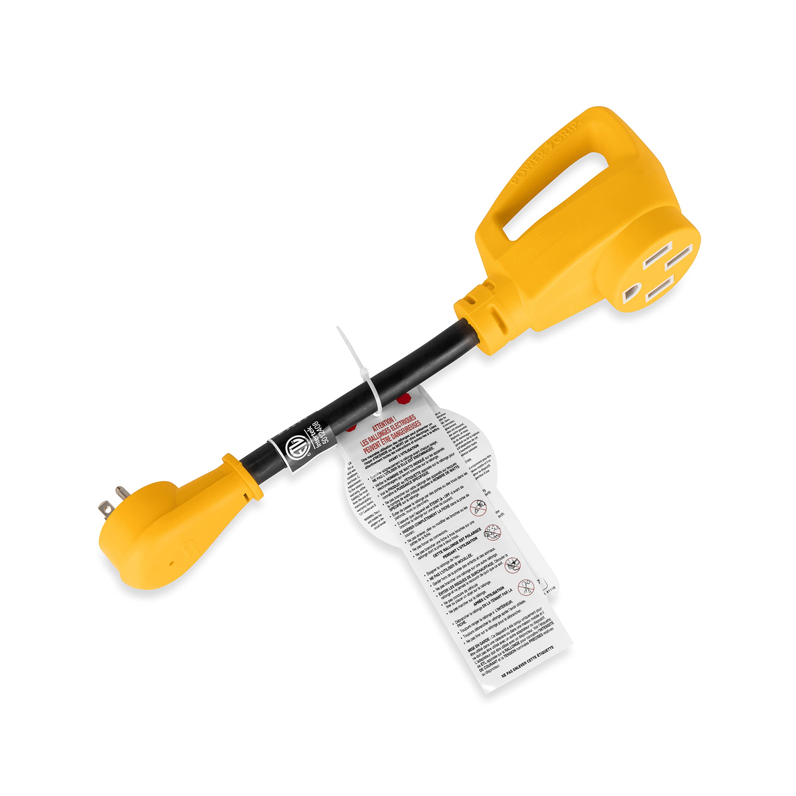 Camco Rv Dogbone Electrical Adapter With Innovative 180 Degree Bend Design And Powergrip Handle - 15 Amp Male To 50 Amp Female, 12 (55168)