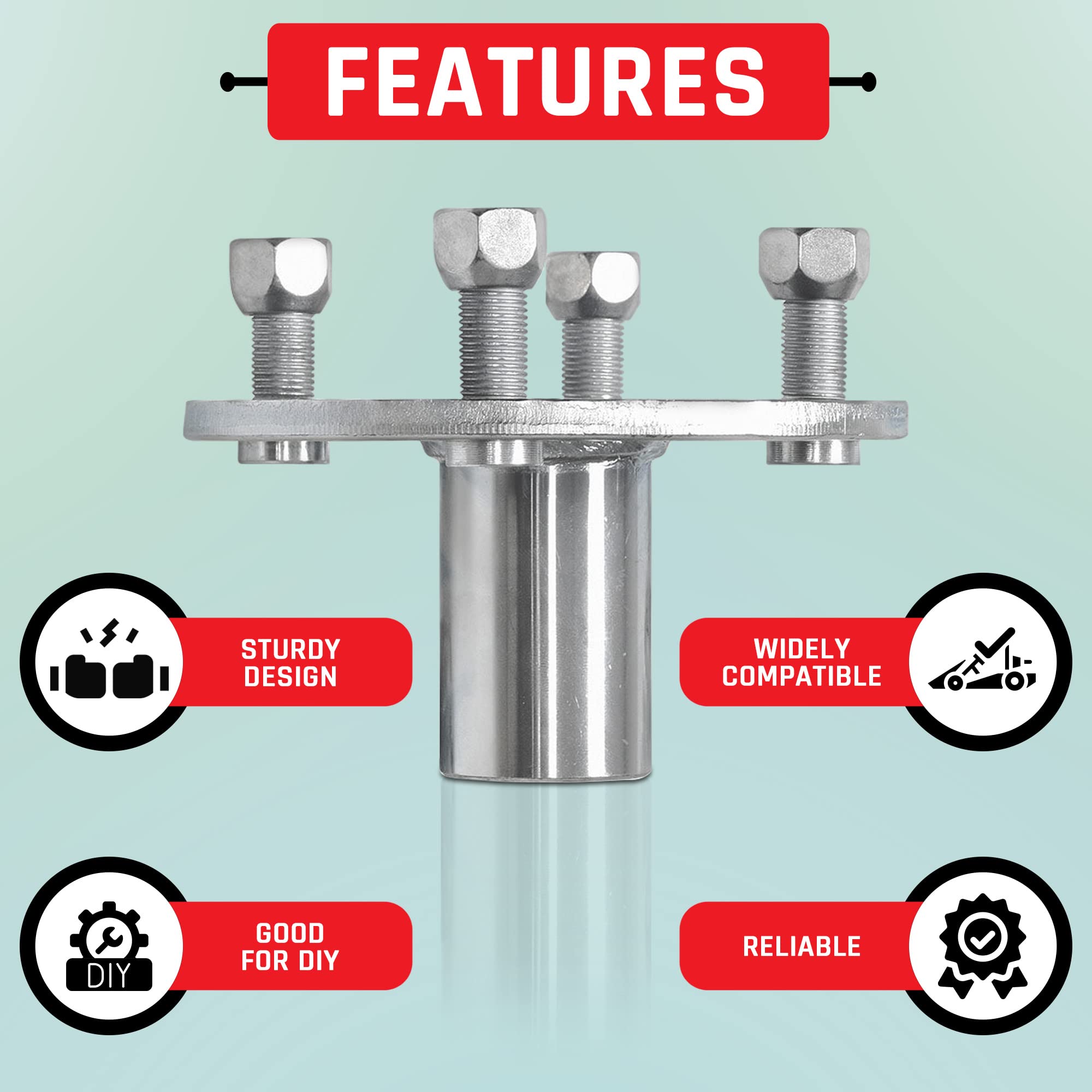 Alveytech 4'' X 4'' Go-Kart Live Axle Hub With 1'' To 3/4'' Step-Down - 1/4'' Keyed Shaft, 8 Inch Rear Front Wheel, X4 Lug Set K