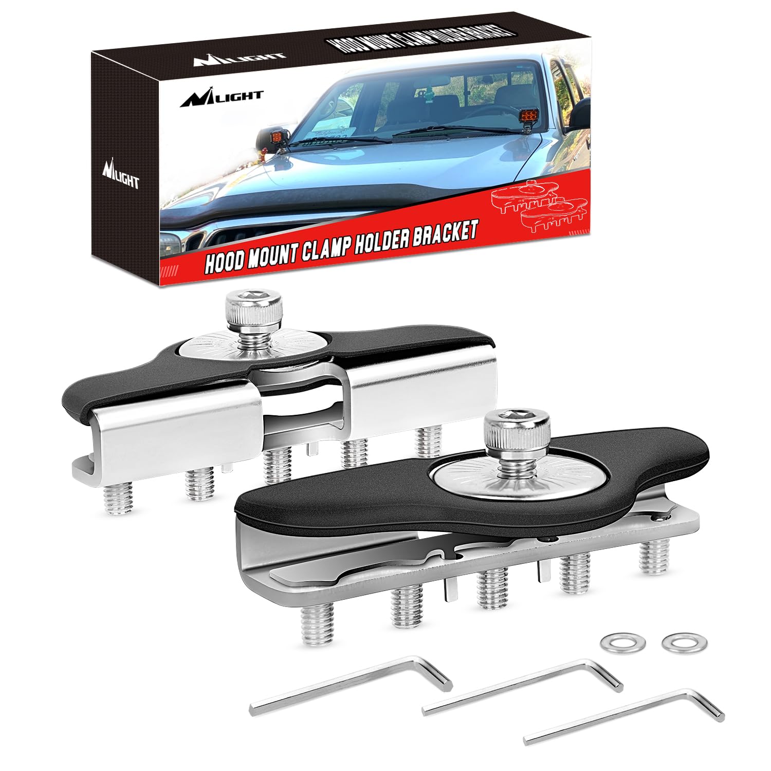 Nilight 90025B Led Light Bar Mounting Brackets 2Pcs Universal Hood Led Work Light Led Pods Mount Bracket Clamp Holder For Suv Tr