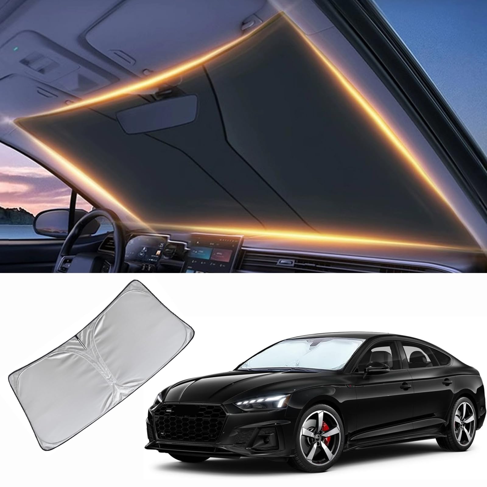 Windshield Sun Shade For Audi A4 A5 Q3 Front Window Shades Cover For 2017-2024 A4 A5 Q3 Windshield Sun Visor Protector Car Acces