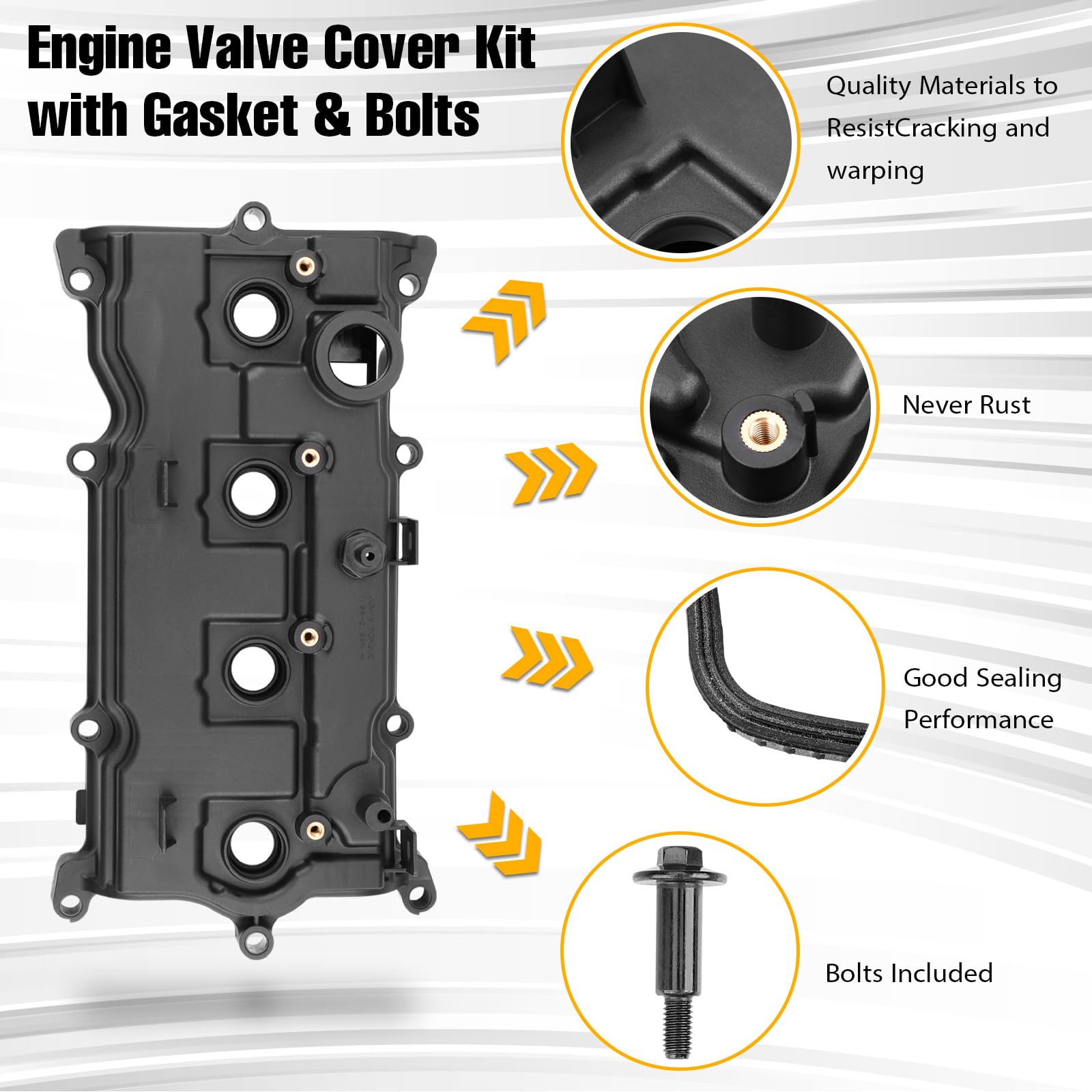 BILLOWY Engine Valve Cover 13264-3KY0A with Gasket for Nissan Altima, Murano, Pathfinder, Rogue, Infiniti QX60 - Black