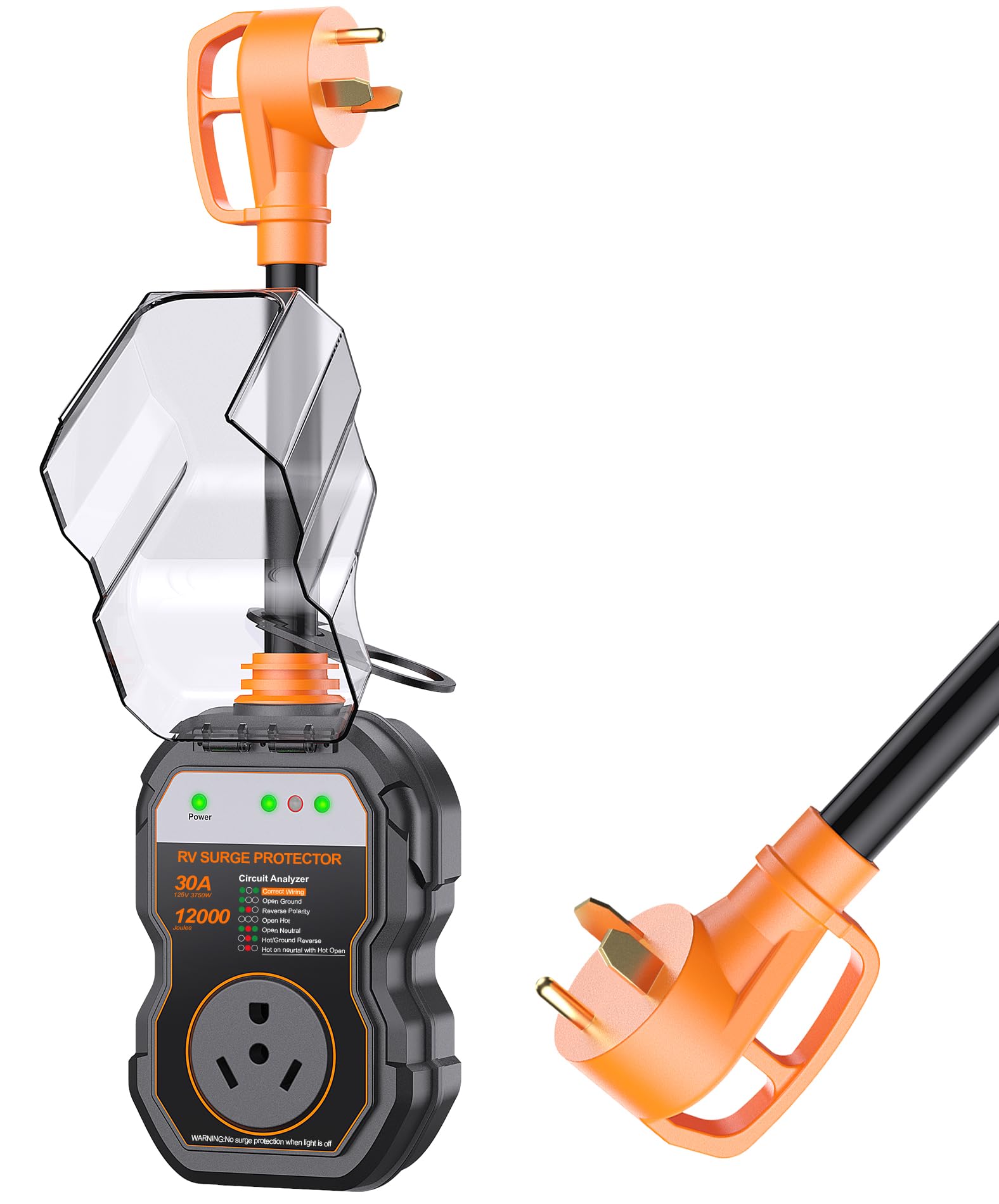 Geargo Rv Surge Protectors 30 Amp, 12000 Joules Rv Circuit Analyzer, Ip68 Surge Voltage Protection, Rv Adapter Plug For Camper (