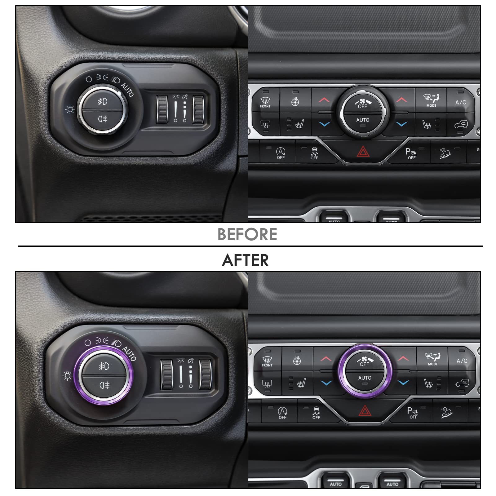 Voodonala Air Conditioner Headlight Switch Knob Trim For 2018-2021 Jeep Wrangler Jl Jlu Gladiator Jt,Thin Purple Aluminum Alloy 4Pcs