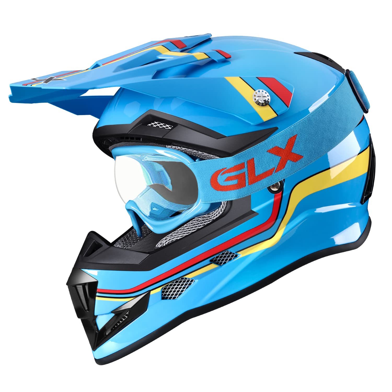 Glx Gx623 Youth Atv/Dirt Bike Helmet Combo - Retro Blue, Medium - Dot