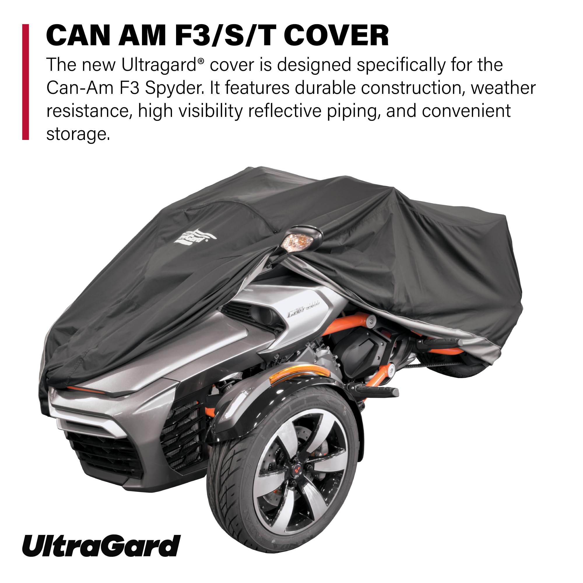 UltraGard 4-476BC Can Am 2015+ F3/F3T/F3S Cover Weather Water Resistant Full Cover Reflective Logo Exhaust Heat Shield Protection from Dust Dirt Rain Sun Rays (Black/Charcoal), Small