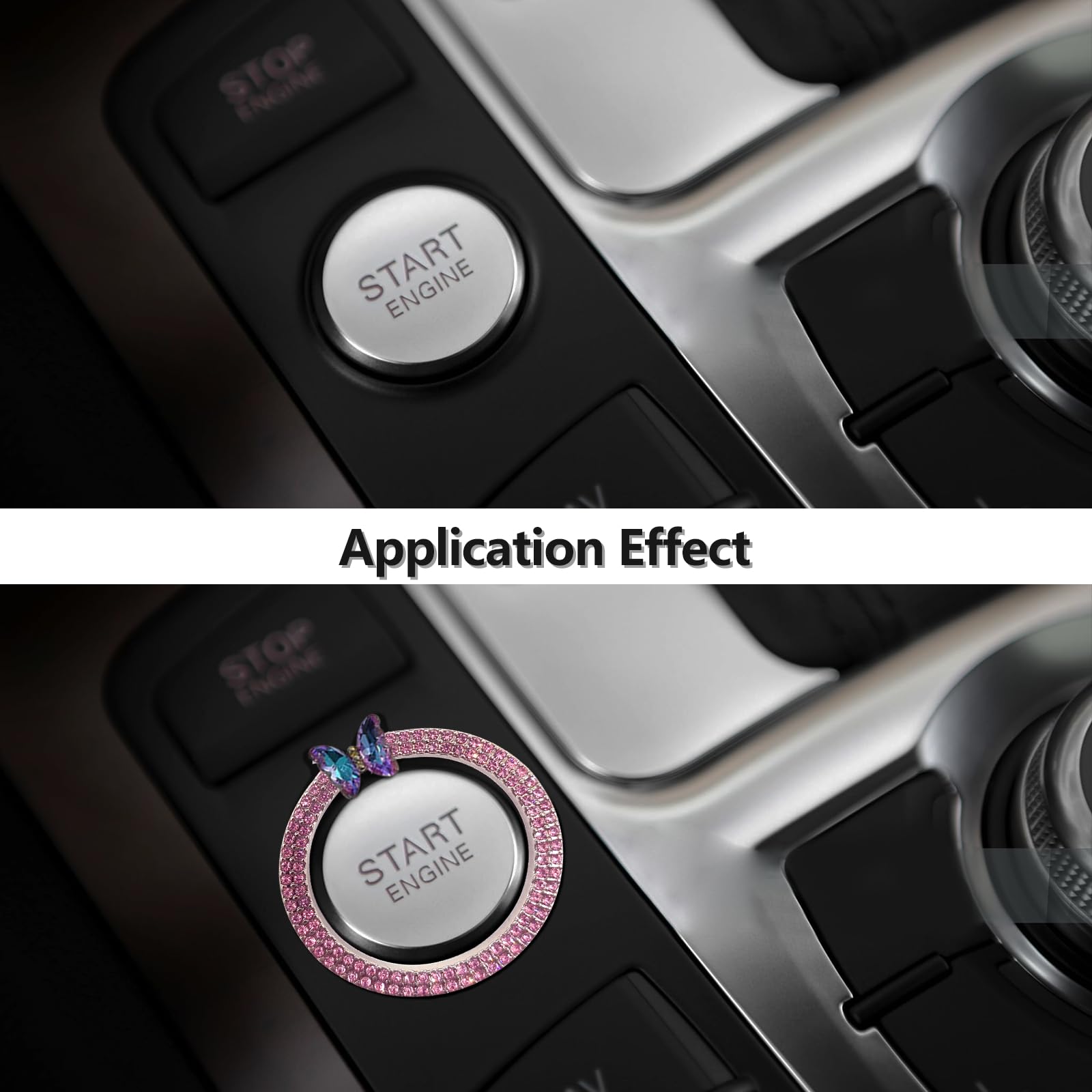 3leavtrees Purple Butterfly Car Bling Ring Emblem Car Accessories for Buttons & Knobs,Shiny Crystal Rhinestone Cover Protection