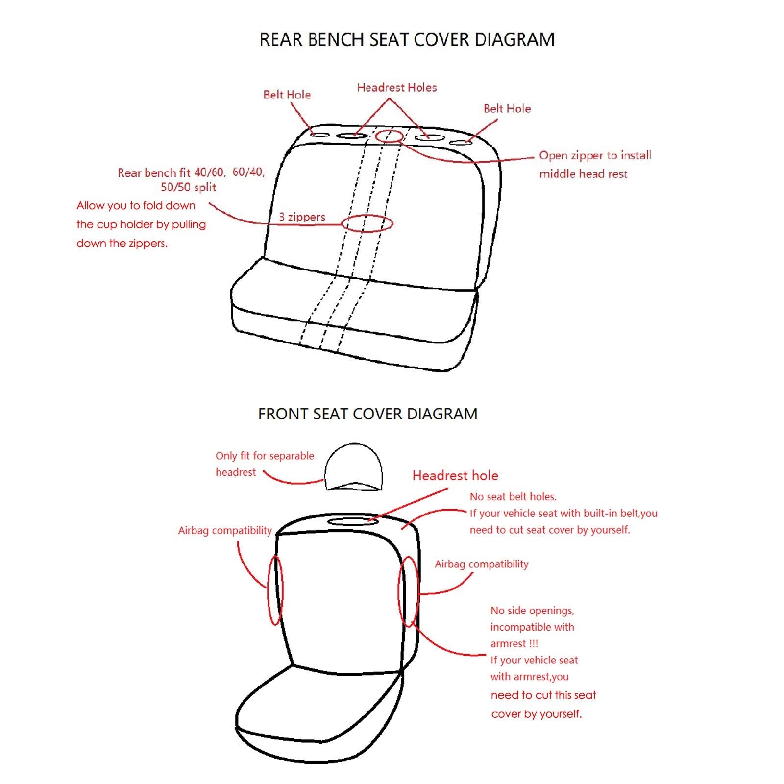 Flying Banner Car Seat Covers Set Front Seats and Rear Bench Polyester Cover Embossed Fabric Block Pattern Black