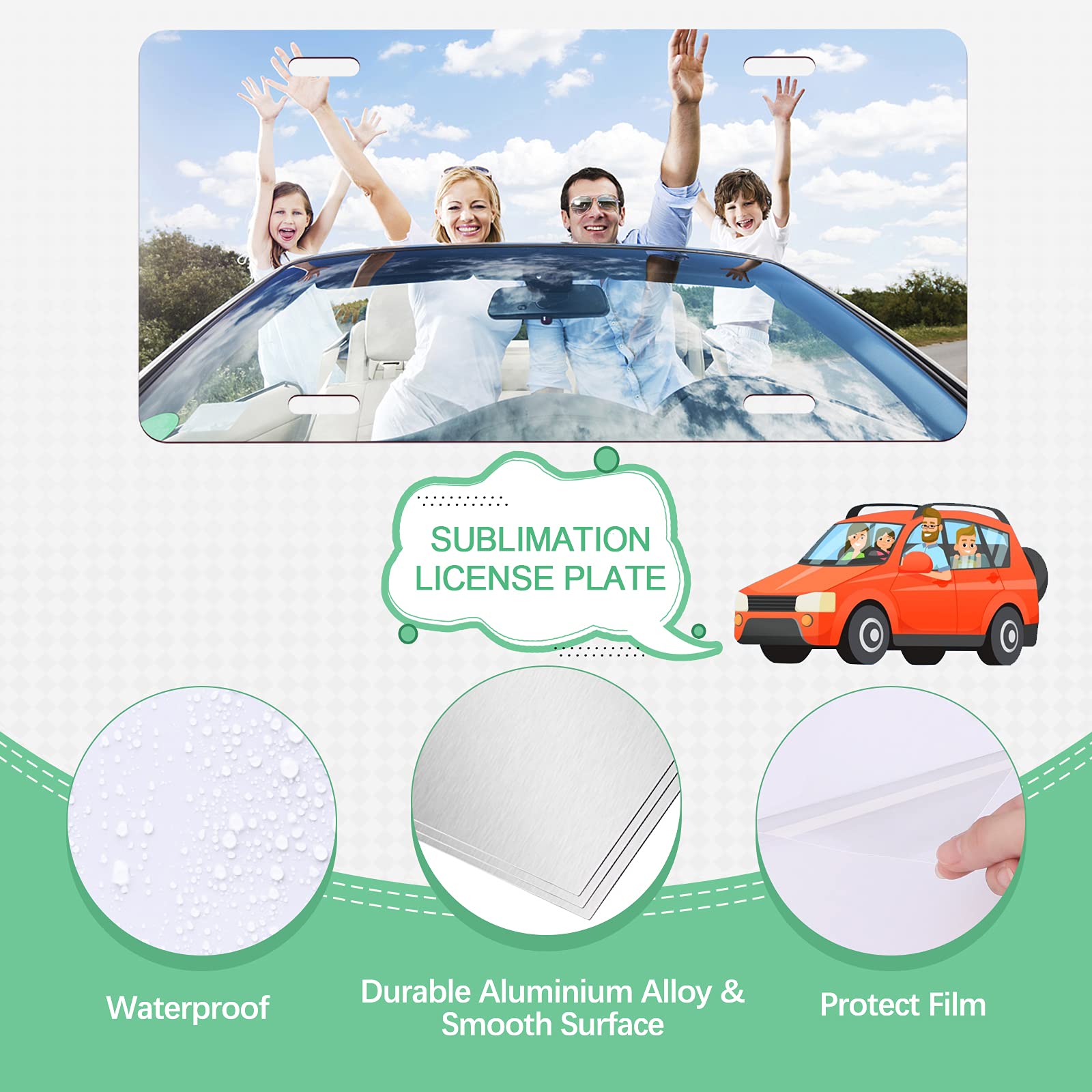 10 Pack Sublimation License Plate Blanks, Metal Aluminum Automotive Front License Plate Tag, Heat Thermal Transfer Sheet Diy Pic