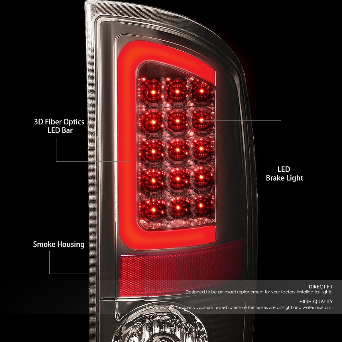 DNA MOTORING TL-DRAM05-LED-3D-CH-SM Pair of Smoke Lens LED Tail Lights Compatible With Dodge Ram 1500-3500 03-06, Passenger & Driver Side