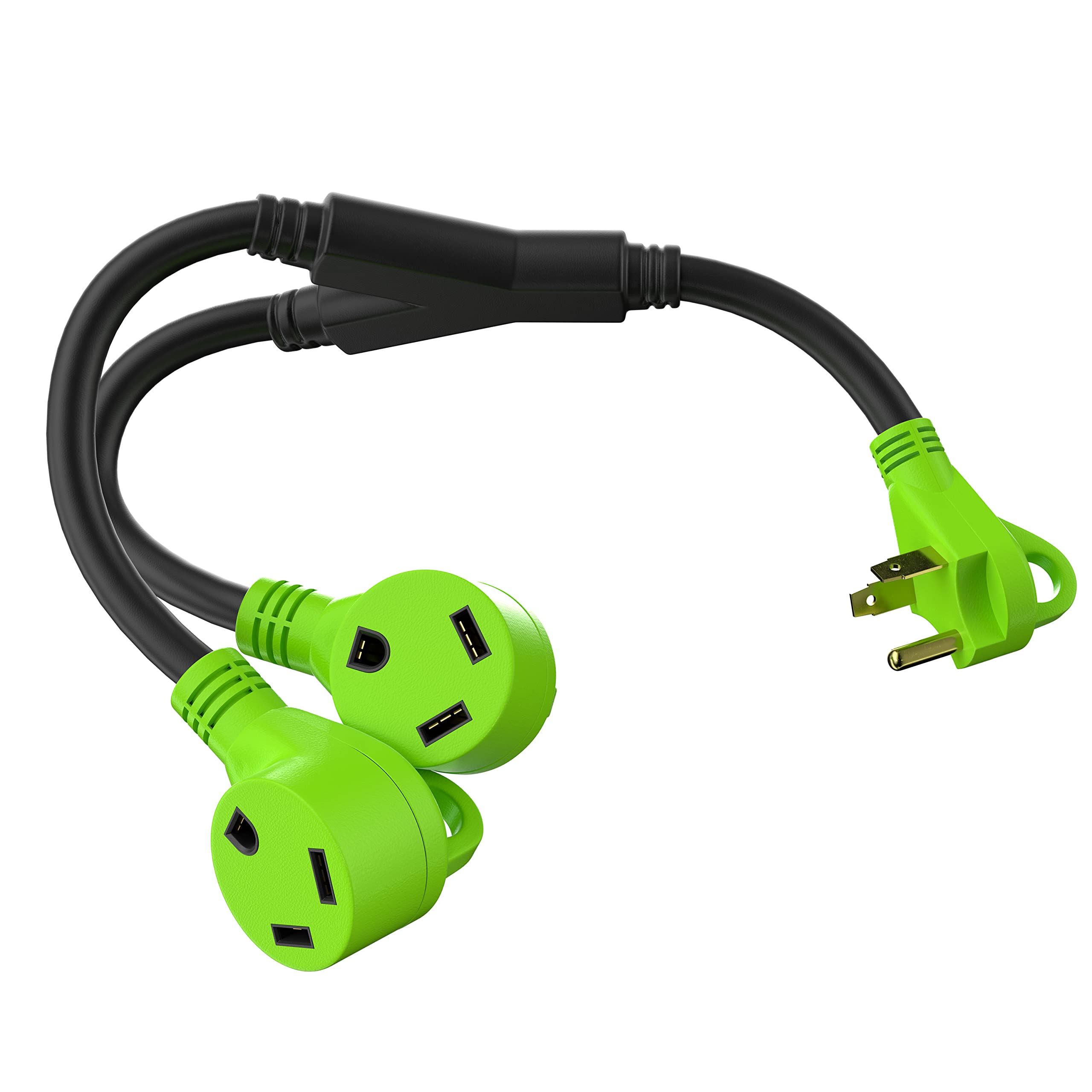 Leisurecords 24'' Rv Y Adapter Cord 30 Amp Male Plug To Two 30 Amp Female 2.5 Feet With Handle