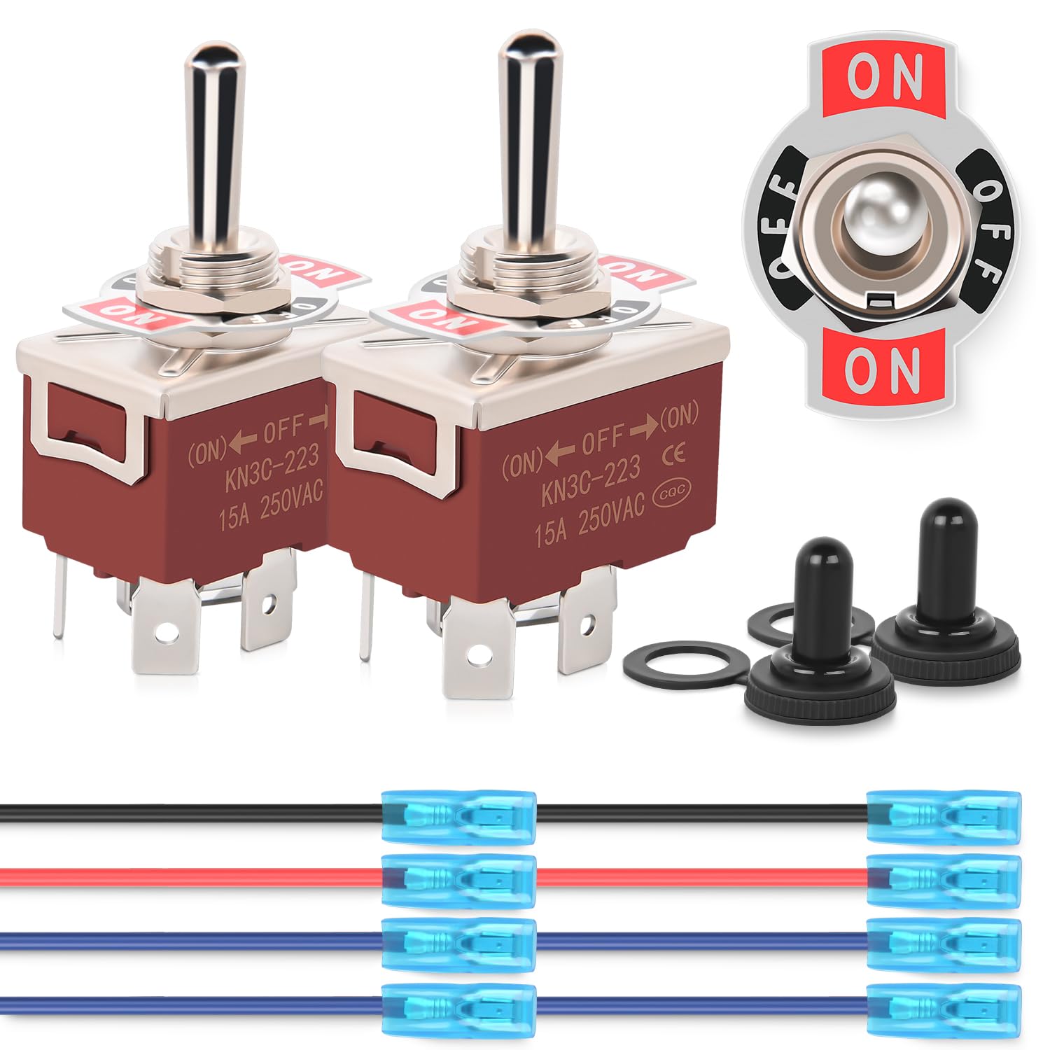 Nilight 4Pin Reverse Polarity Toggle Switch 2Pcs 12V Momentary Rocker Switches 30A On Off On Dpdt 3 Position Waterproof Boot Cap