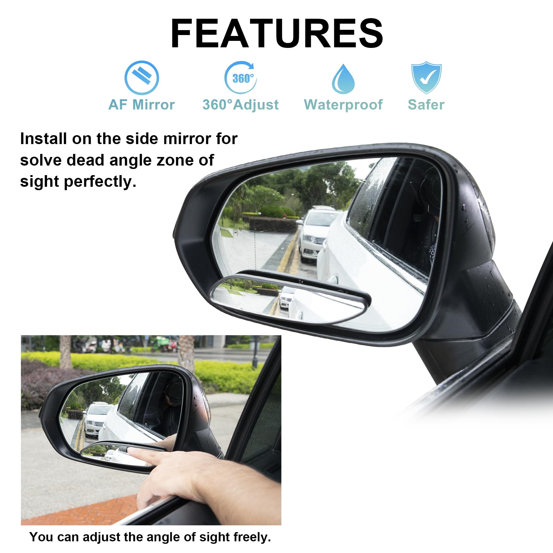 Livtee Blind Spot Car Mirror, Long Framed Hd Glass And Abs Housing Convex Wide Angle Side Rearview Mirrors With Adjustable Stick For Universal Car (2 Pcs)