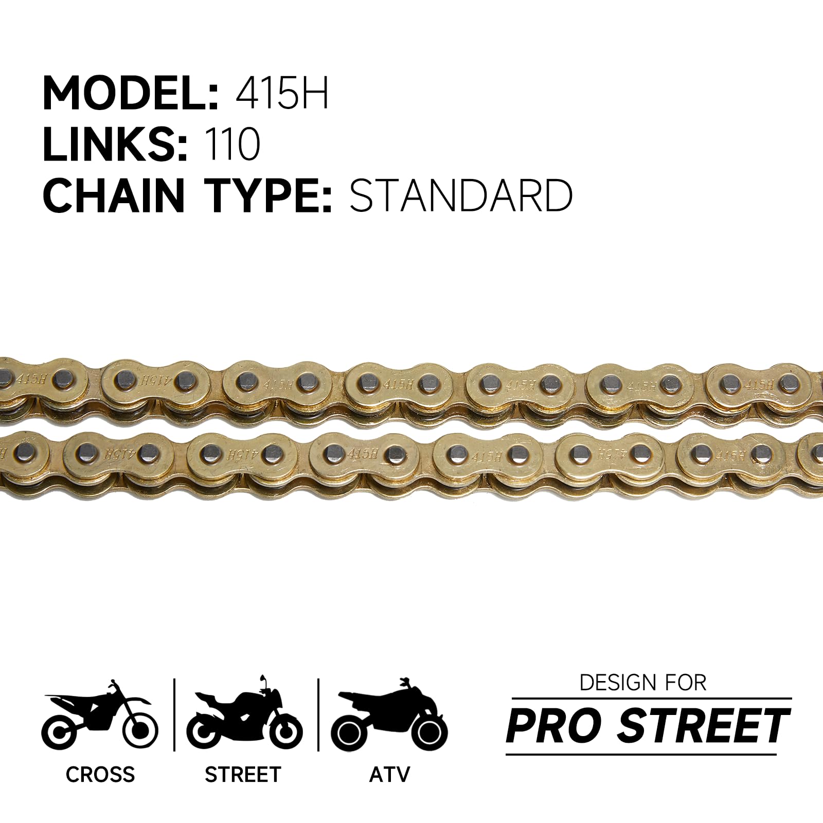 HILAKE 415 Motorcycle Chain 110 Links Non O-Ring with Connecting Master Link and Chain Breaker Heavy Duty Drive Chain for Motorc