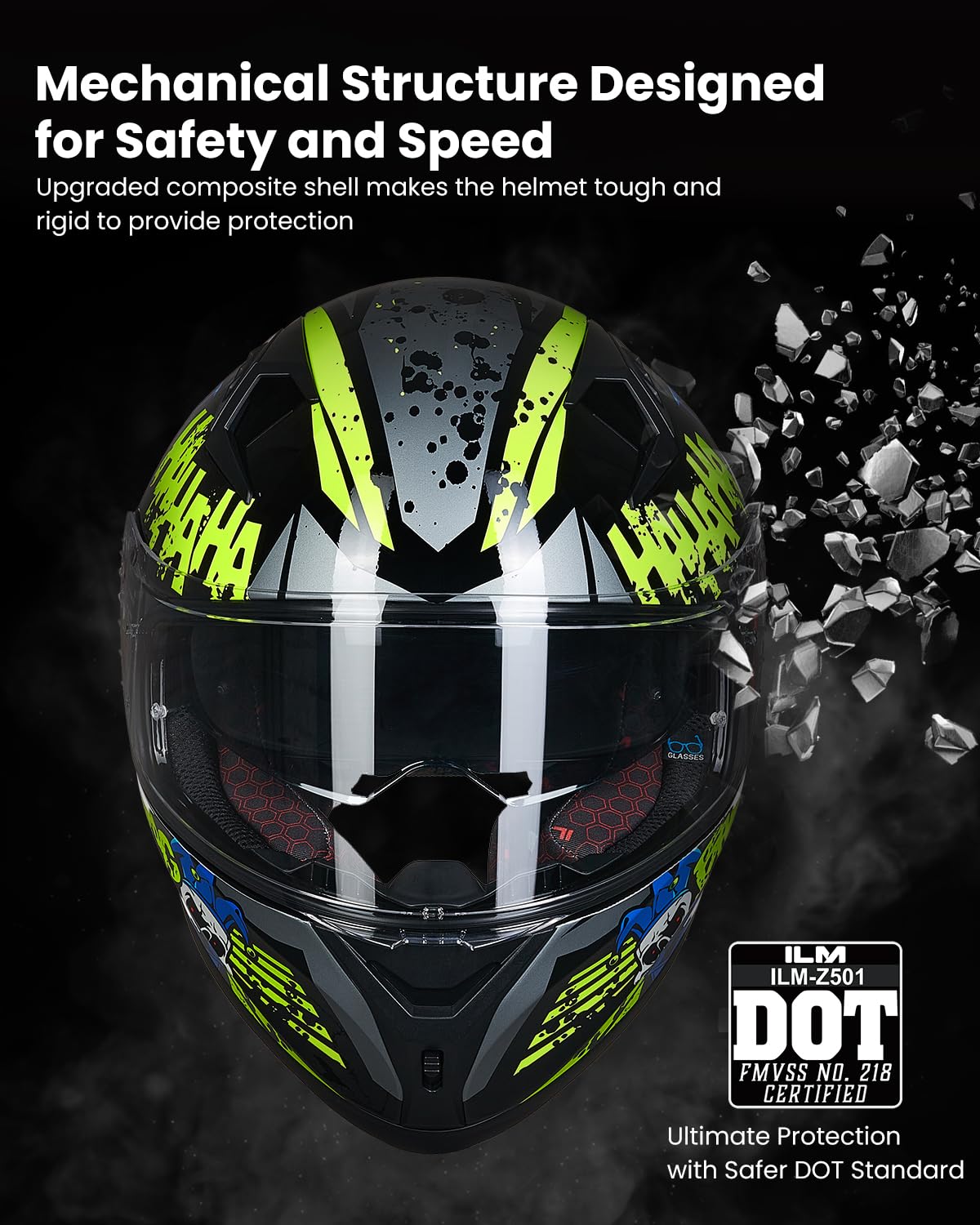 Ilm Motorcycle Helmet Full Face With Pinlock Compatible Clear&Tinted Visors And Fins Street Bike Motocross Casco Dot Model Z501(Surprise Yellow, Small)