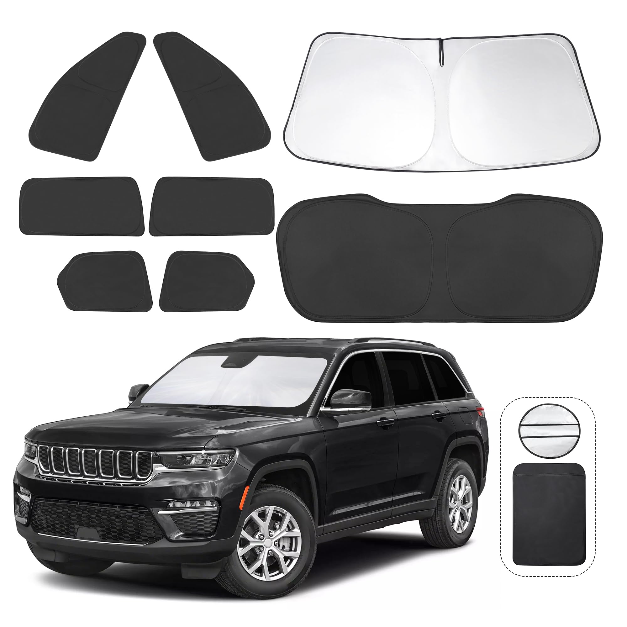 Tinglu 8Pcs Window Shades For Jeep Grand Cherokee 2022-2025(Not For Grand Cherokee L&Jeep Cherokee) Accessories Car Side Full Wi