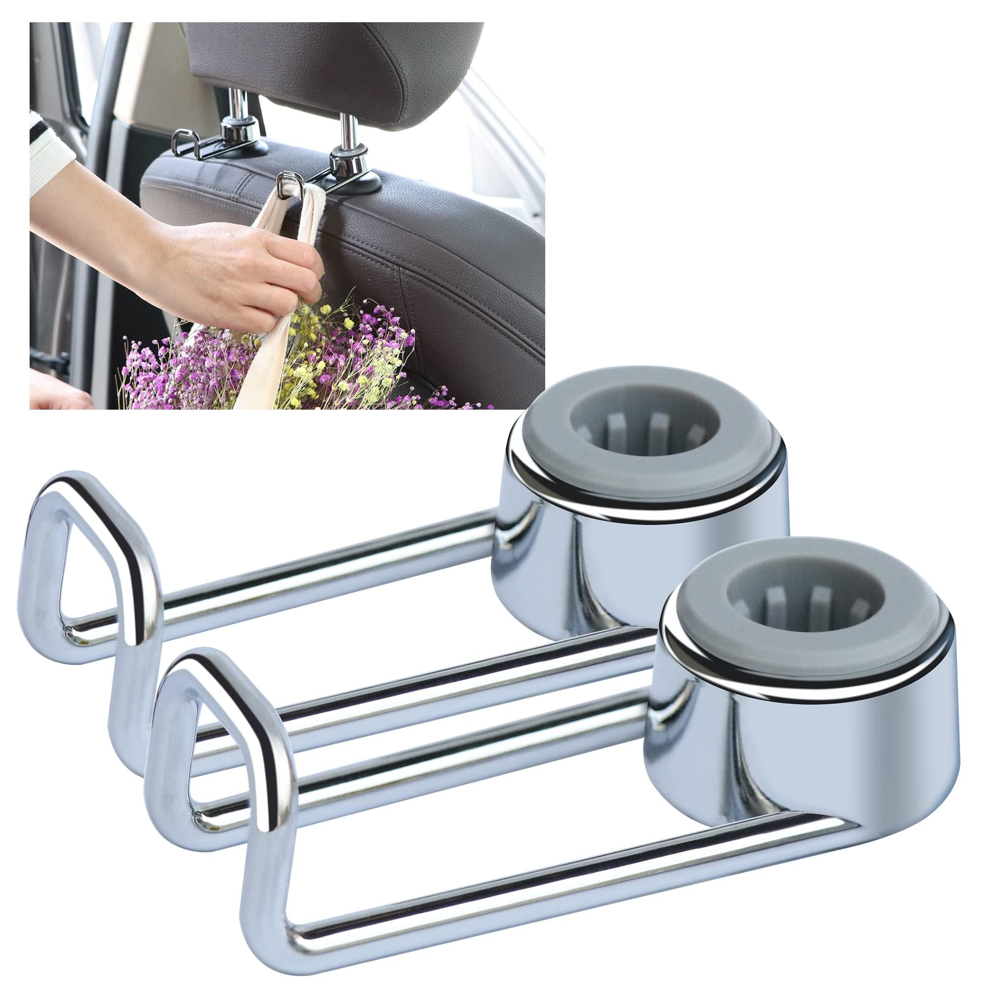 sentoto Multi-Functional Car Purse Hook - Headrest Hooks, Removable, Say Goodbye to Messy Space - Bright Silver