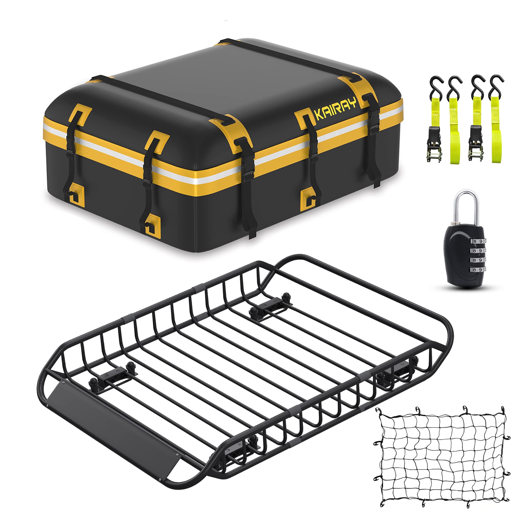 Kairay Roof Rack Cargo Basket 50''(L) X 36''(W) X 5.1''(H) Extendable Universal Rooftop Luggage Carrier For Truck Cars Suv With