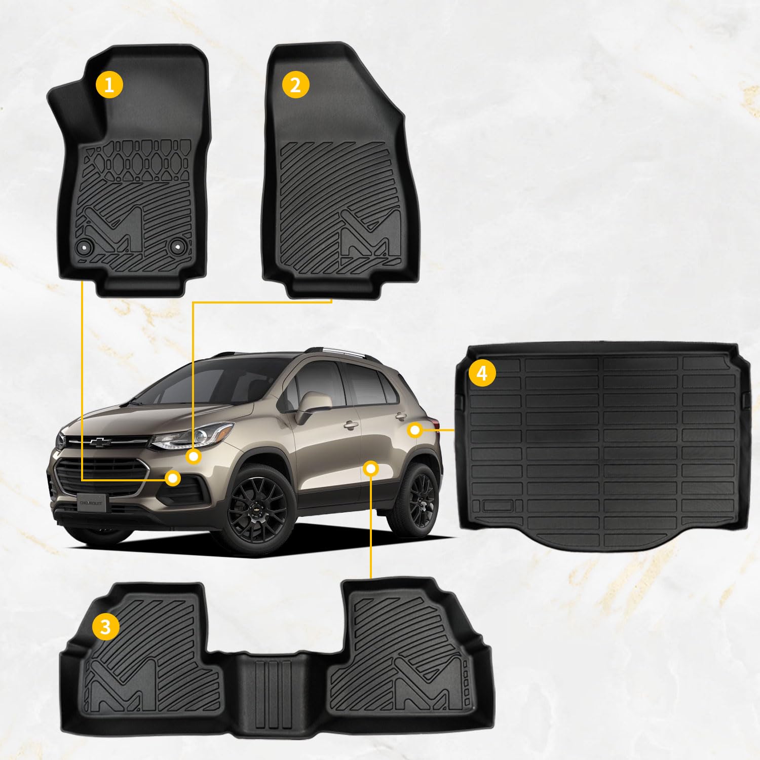 Tpe Automotive Floor Mats & Cargo Liner Custom For 2014-2023 Chevy Trax & 13-23 Buick Encore (Not Fit Gx), All Weather Cover Pro