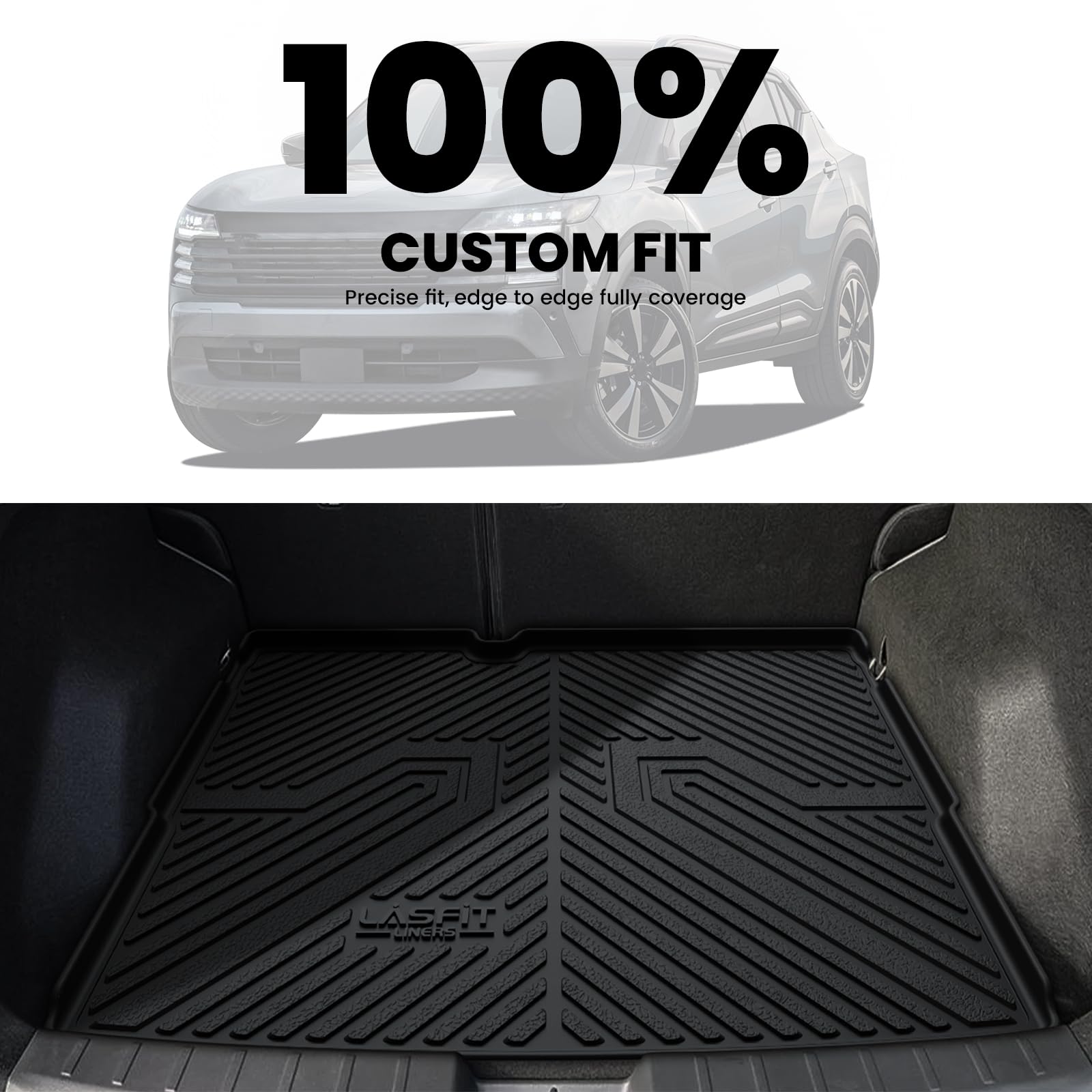 Lasfit Cargo Mat & Backrest Mats For Nissan Kicks 2025 (Not Fit Awd & 2025 Kicks Play), All Weather Tpe Custom Fit Easy Clean Du