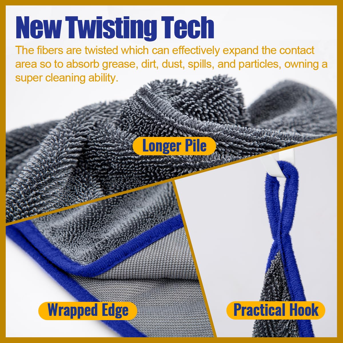 Airlab Microfiber Car Drying Towel Extra Large Car Wash Auto Detailing Super Absorbent Cleaning Cloth Ultra Soft Lint Free, Stre