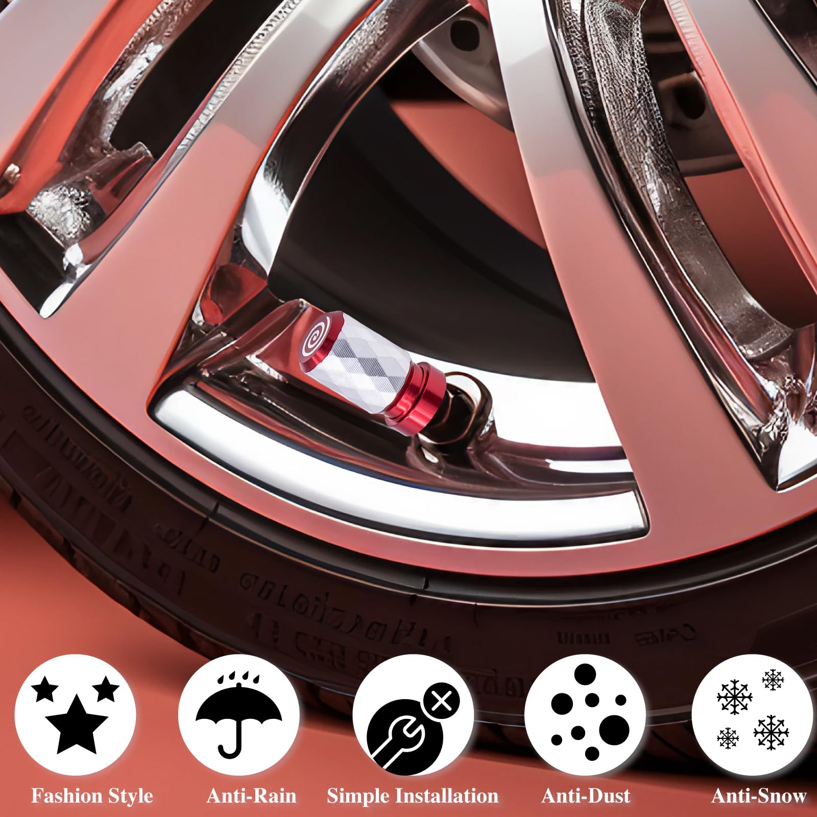 Meajoo 4Pcs Car Tire Valve Stem Cap, Aluminum Alloy Leak-Proof Tyre Air Valve Caps, Corrosion Resistant Airtight Dust Proof Cove