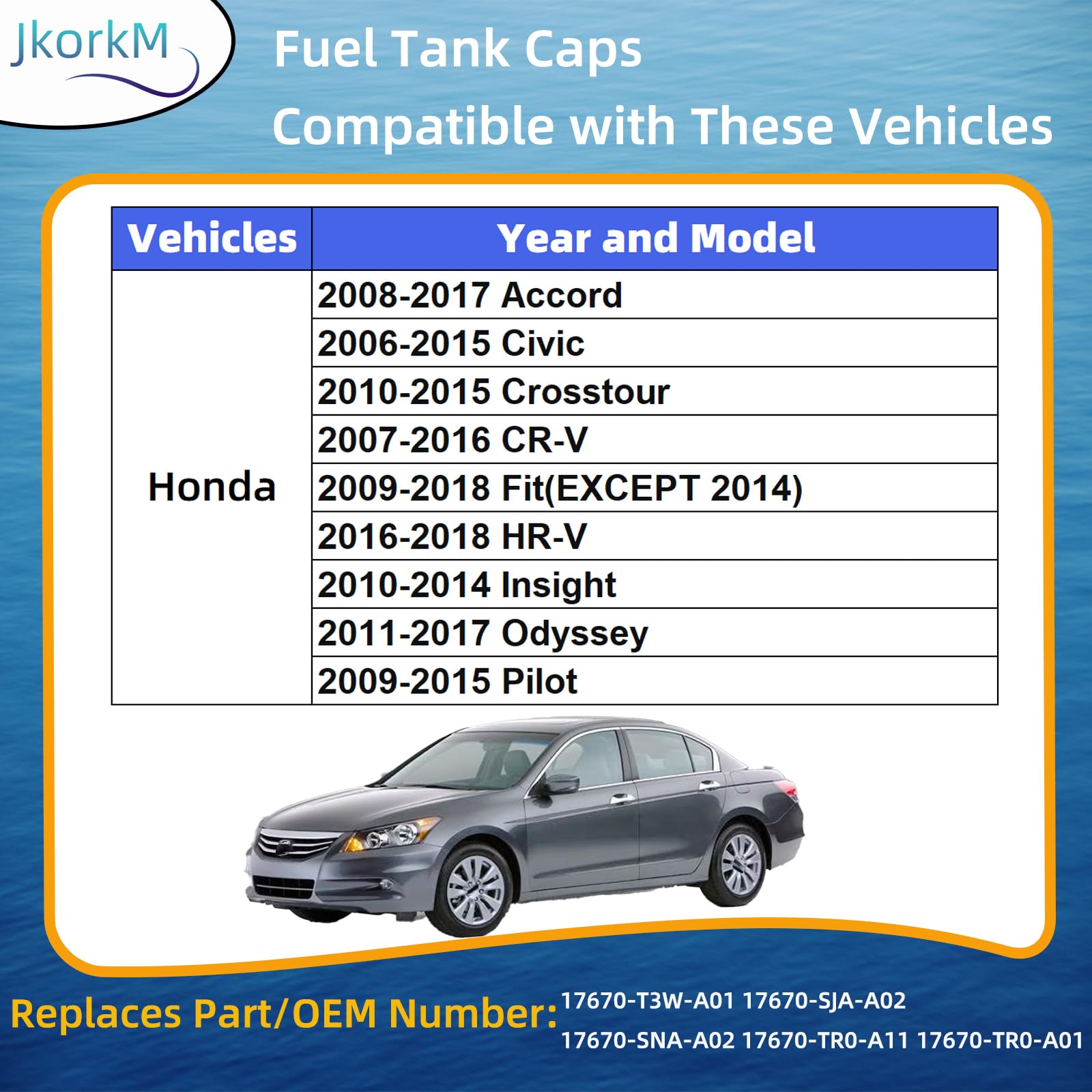 Jkorkm 17670-T3W-A01 Gas Cap, Fuel Cap Compatible For Honda 2008-2017 Accord 2006-2015 Civic 2010-2015 Crosstour 2007-2016 Cr-V