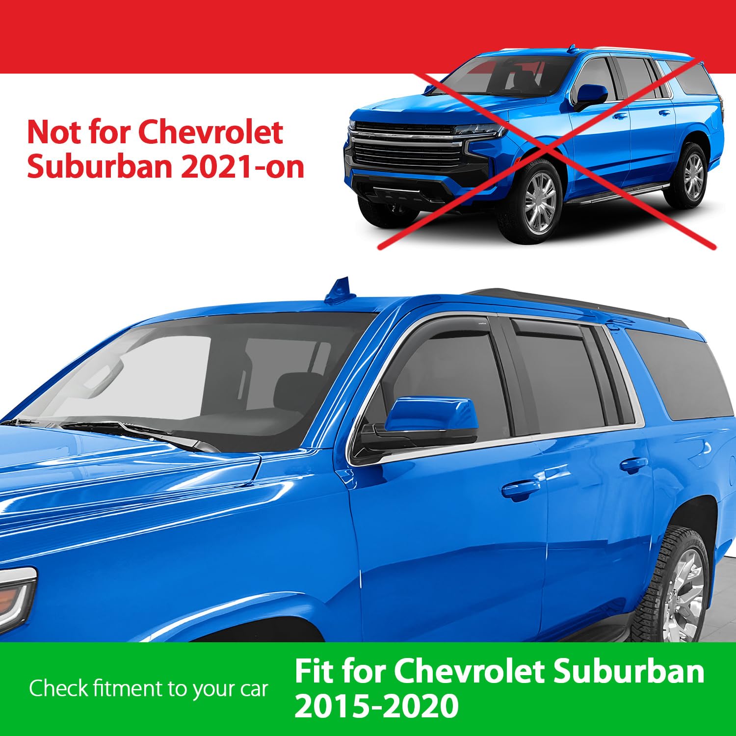 Goodyear Shatterproof In-Channel Window Deflectors For Chevy Suburban 2015-2020, Rain Guards, Window Visors For Cars, Vent Defle