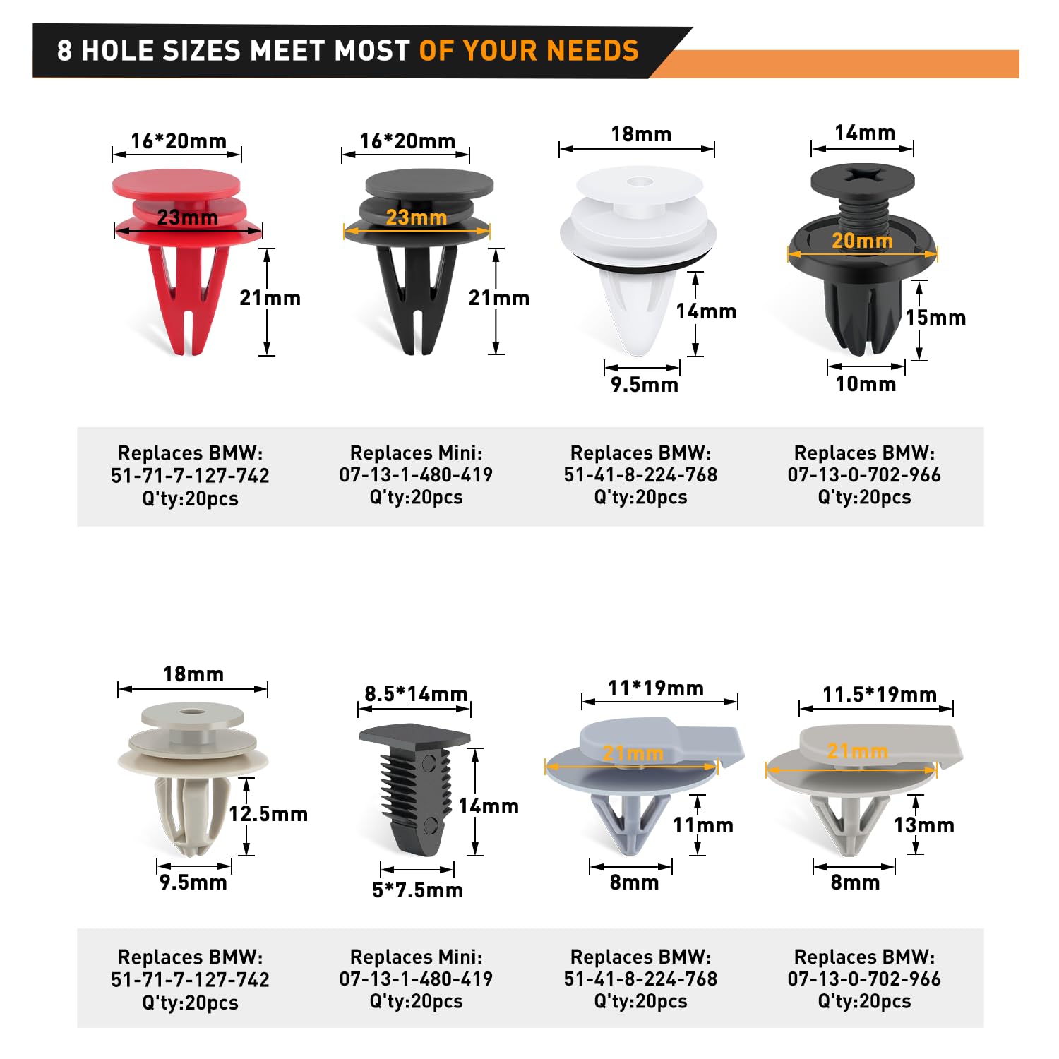 Gooacc 130Pcs Body Interior And Exterior Retainer Fastener Clip Rocker Moulding Clip W/Sealer For Mini Cooper 51-71-7-127-742 07