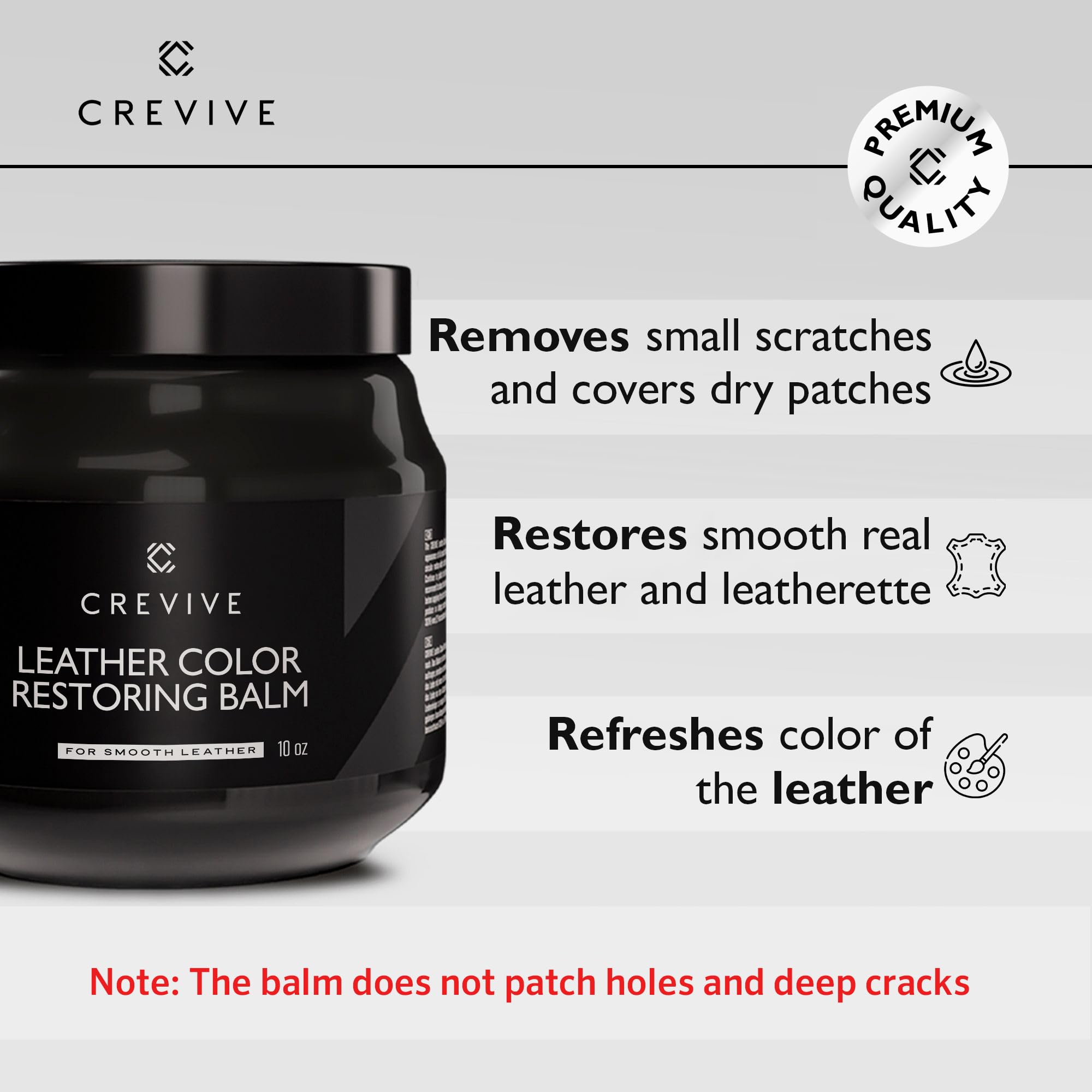 Crevive Leather Recoloring Balm Black 10 Oz - Leather Color Restorer - Leather Restorer For Couches - Leather Balm Black
