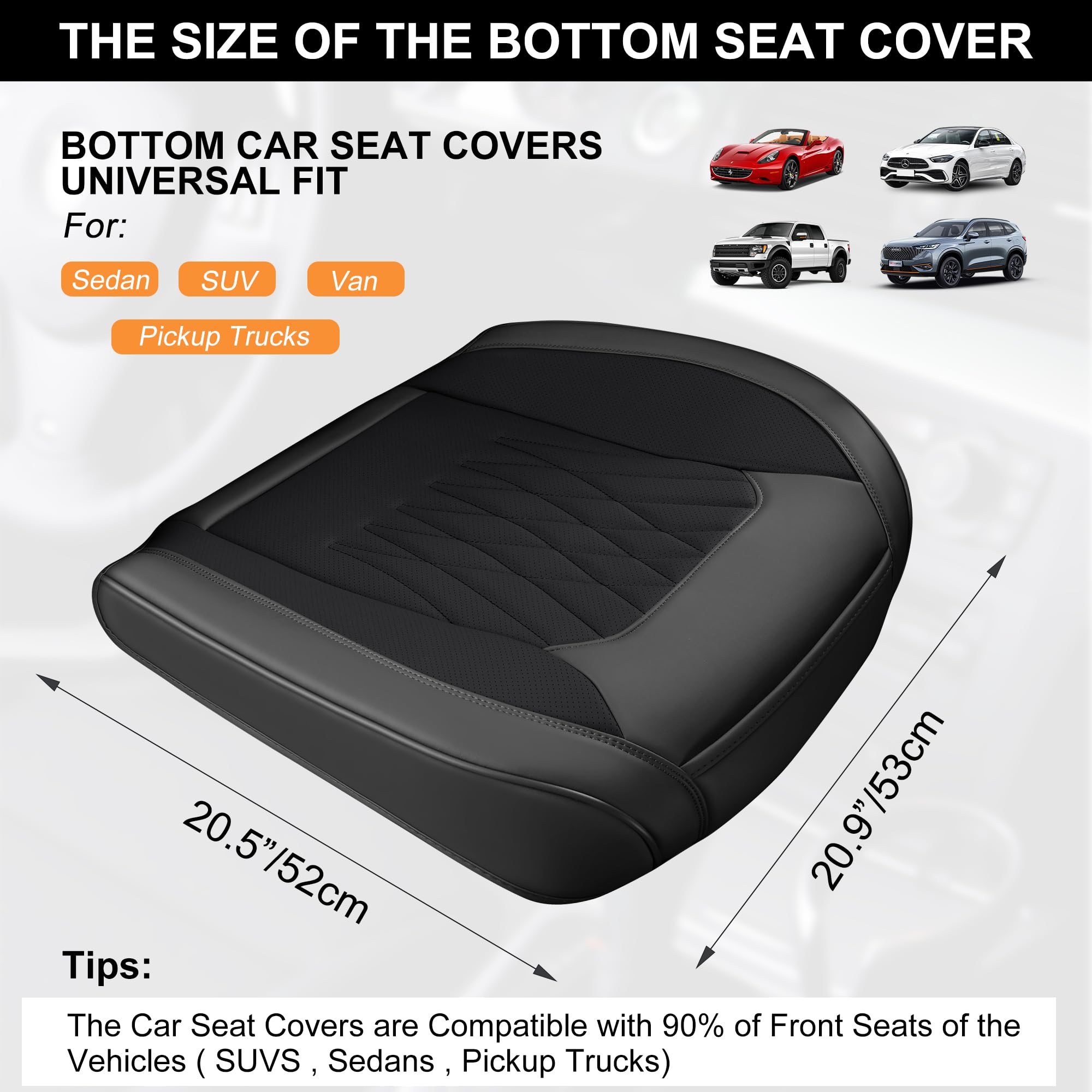 BWTJF 2 Pack Front Car Seat Bottom Covers, Universal Auto Seat Cushions, Nappa Leather Full Wrapping Edge Compatible with Most o