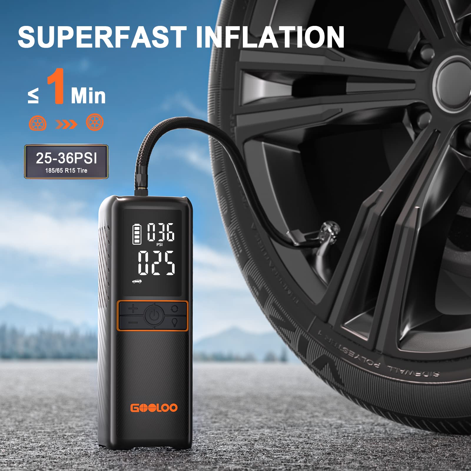 Gooloo Gt160 Tire Inflator Portable Air Compressor, 160Psi 4X Fast Portable Air Pump For Car Tires, 7500Mah Cordless Tire Pump W